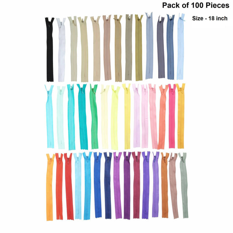     			Jyoti Zipper - Concealed Size 3 - Multicolored (100 Zips of 18 Inches) Open-Ended, Ideal for Tailoring, Crafts, Fashion, Dressmaking | Zips Used in Stitching, Sewing, Pants, Bags - Pack of 100 Pieces