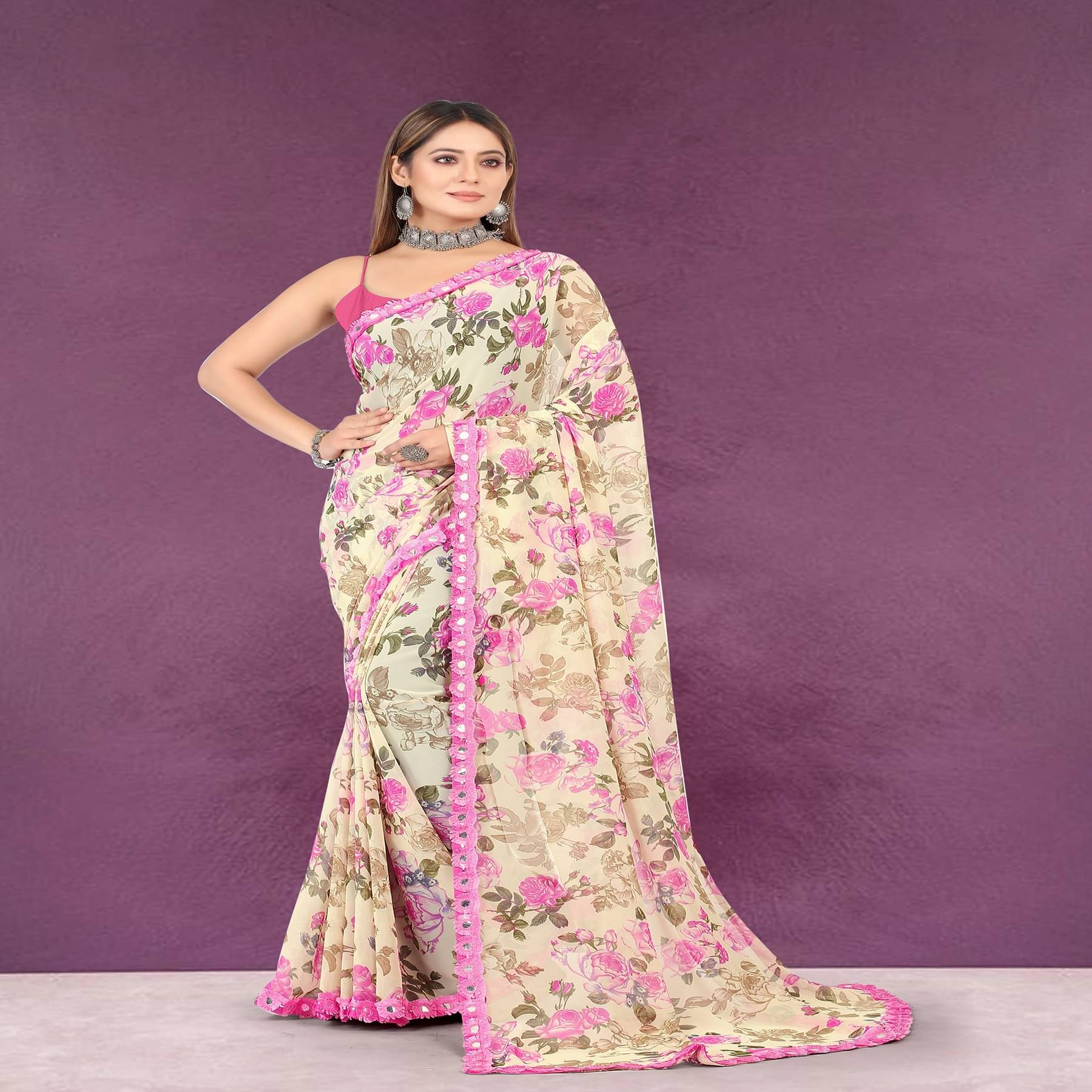 KSNDV Trendz Georgette Printed Saree With Unstitched Blouse Piece ( Beige ) KSNDV Trendz Georgette Printed Saree With Unstitched Blouse Piece ( Beige )