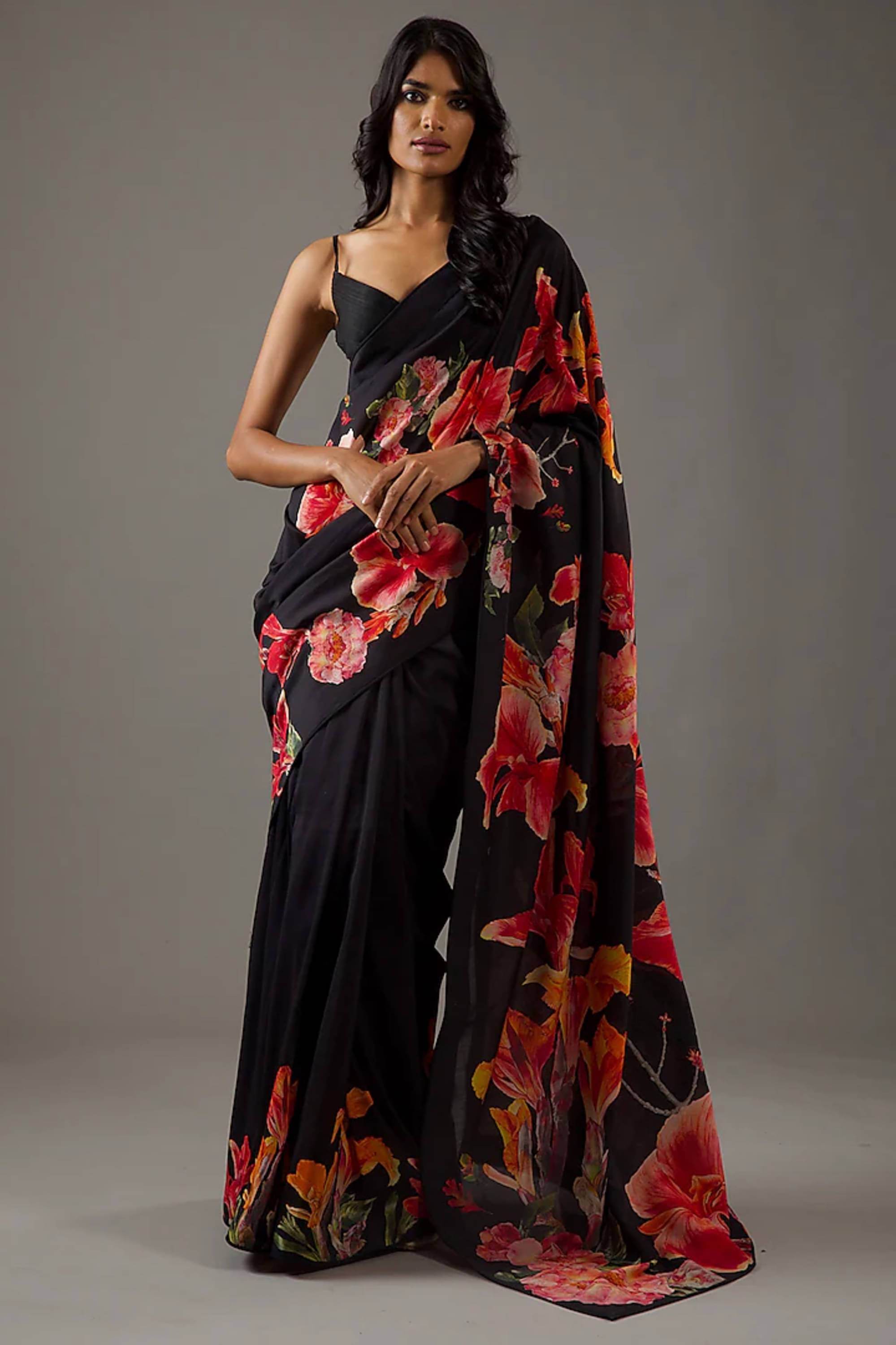     			KSNDV Trendz Silk Printed Saree With Unstitched Blouse Piece ( Black )