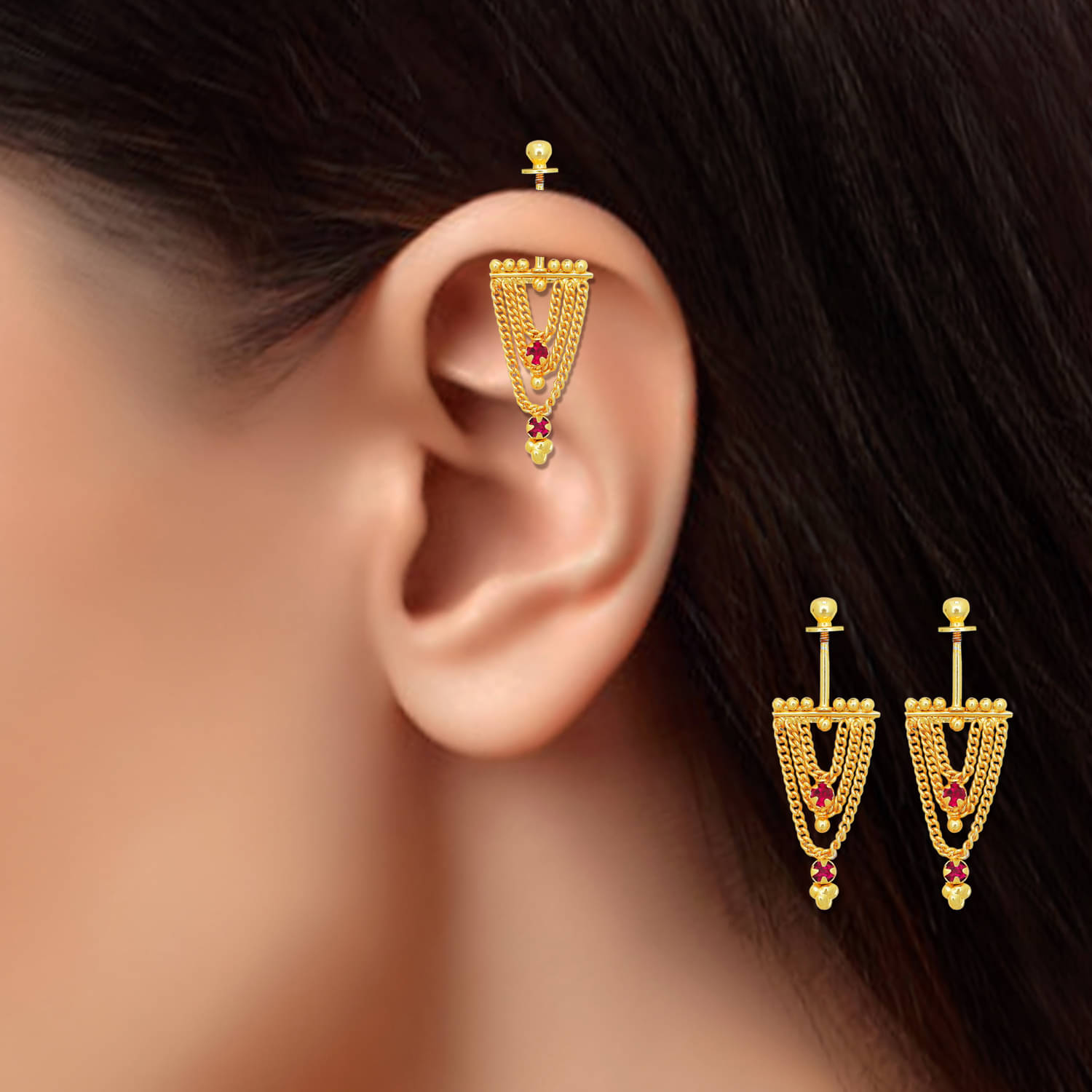     			LUV FASHION Golden Danglers Earrings ( Pack of 1 )