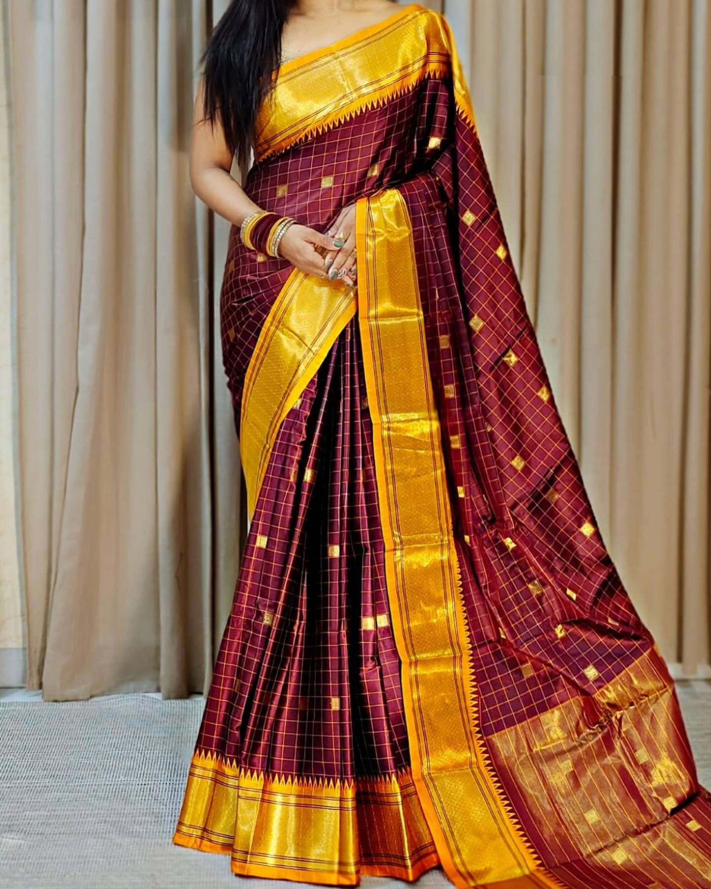 Lady Shopi Cotton Embellished Saree With Unstitched Blouse Piece ( Brown ) Lady Shopi Cotton Embellished Saree With Unstitched Blouse Piece ( Brown )