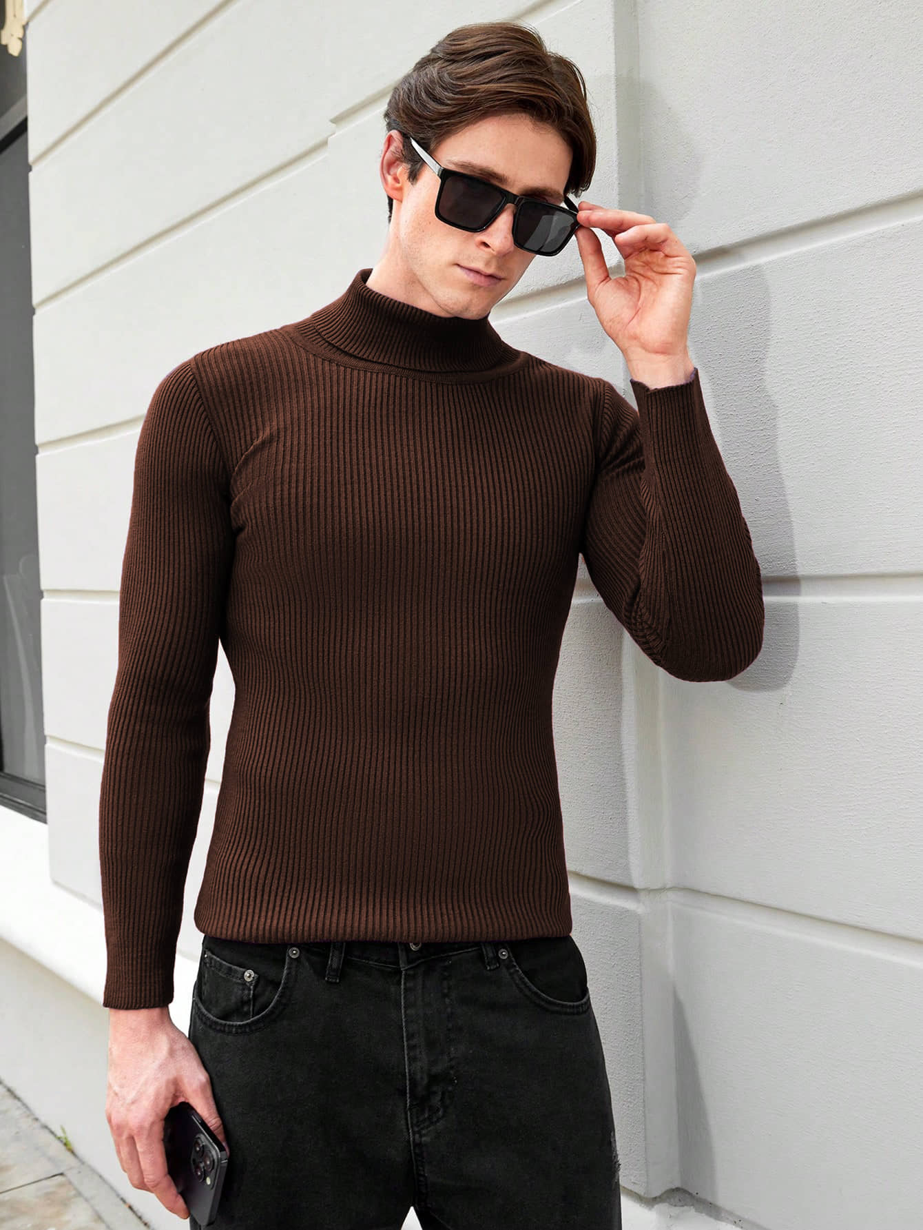 Lime Cotton Blend High Neck Men's Full Sleeves Pullover Sweater - Brown ( Pack of 1 )