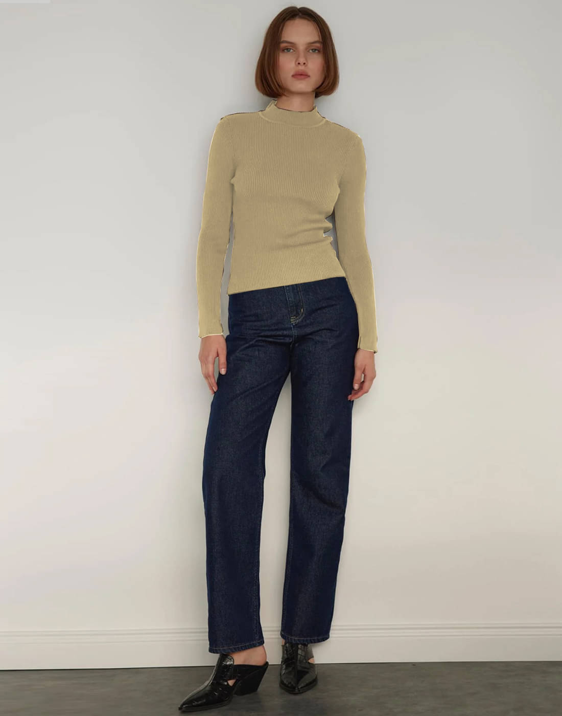 Lime Women Cotton Blend High Neck Pullover ( Beige )     			Lime Women Cotton Blend High Neck Pullover ( Beige )