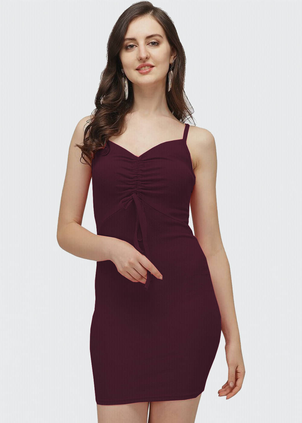     			Lime Women Lycra Solid Bodycon Dress ( Wine )