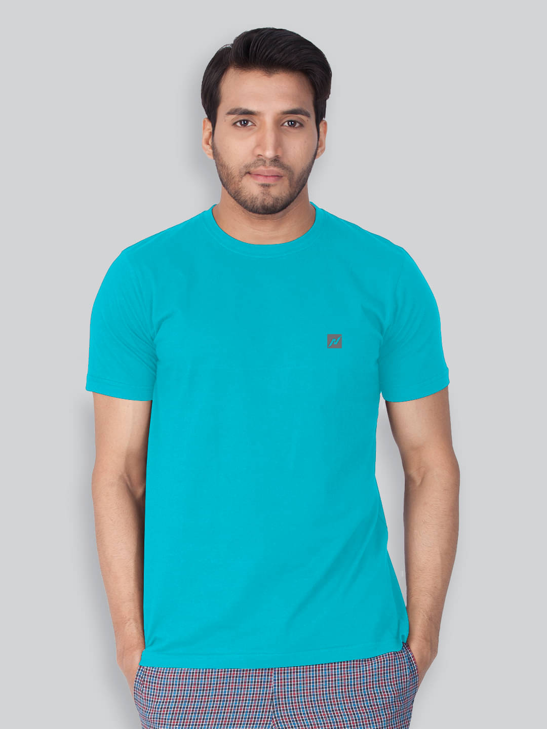     			Lux Nitro Cotton Blend Regular Fit Solid Half Sleeves Men's Round T-Shirt - Teal Blue ( Pack of 1 )