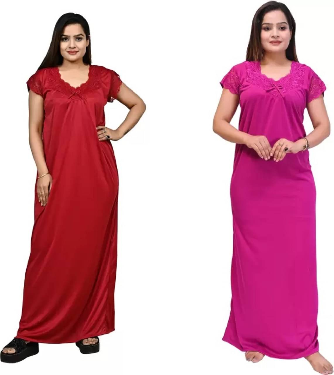 MACGROW Maroon Satin Women's Nightwear Nighty & Night Gowns ( Pack of 2 )     			MACGROW Maroon Satin Women's Nightwear Nighty & Night Gowns ( Pack of 2 )