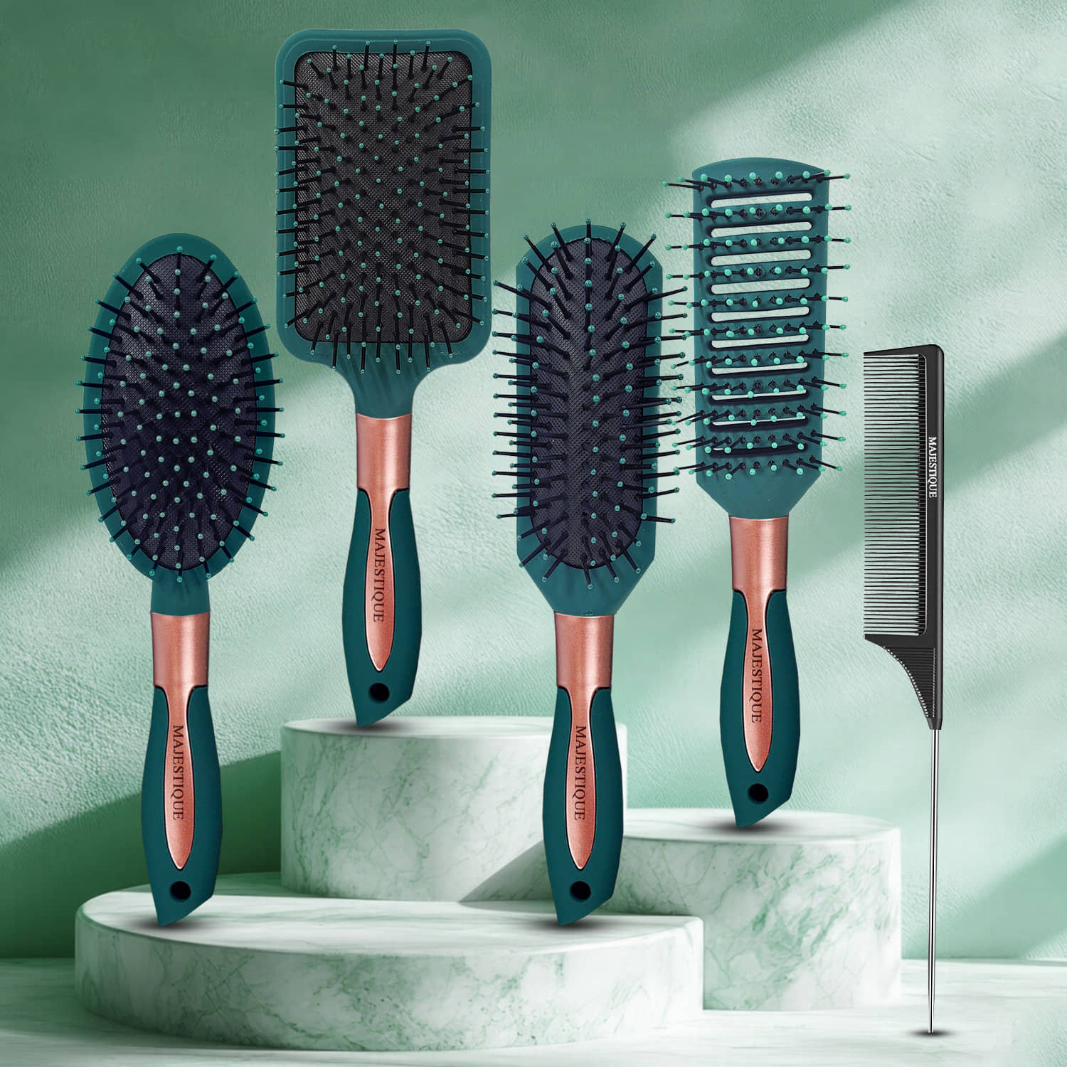 MAJESTIQUE Hair Brush Set For All Hair Types ( Pack of 5 )