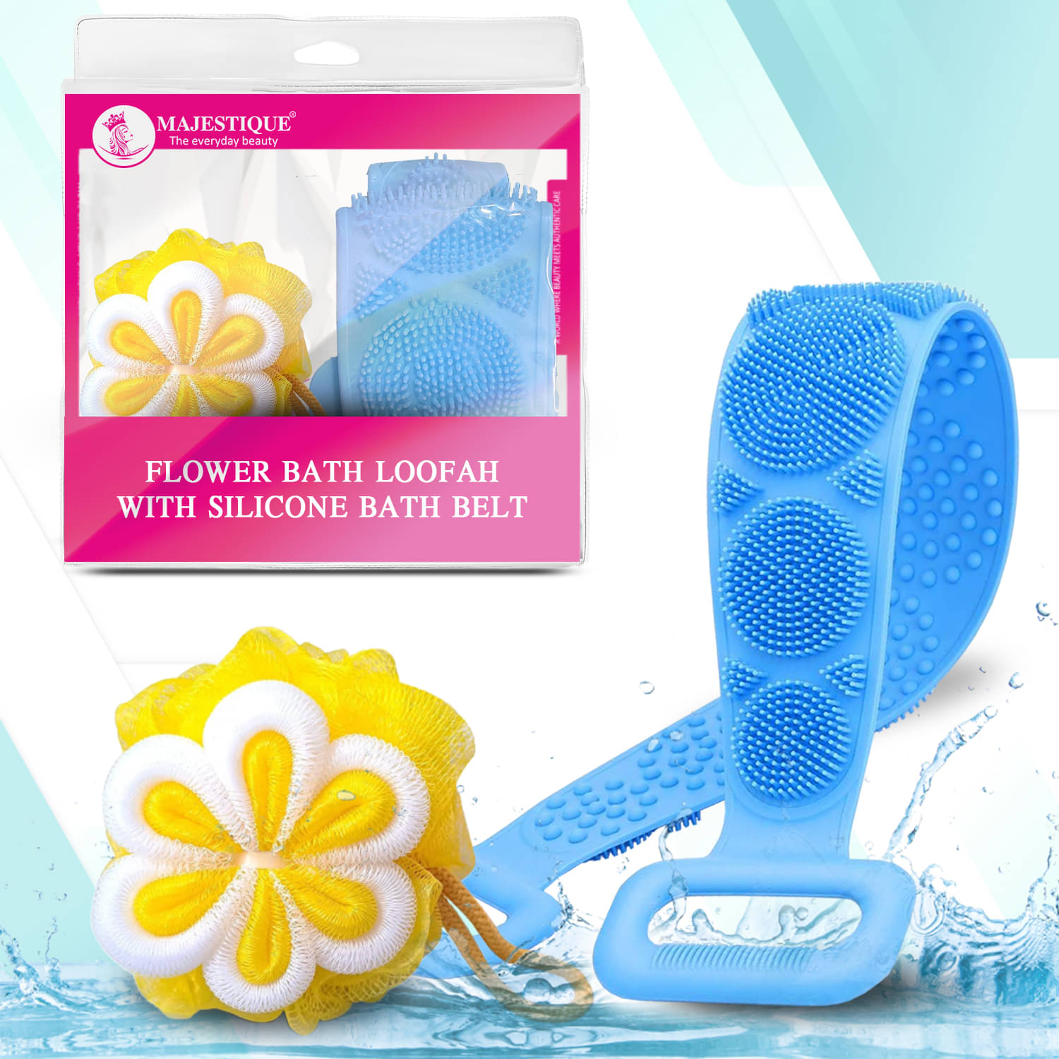 Majestique Experty Designed Net Cleanse Flower Loofah, Long Belt Bath Loofah | 100% Silicone Bath Scrub Belt, Body and Skin Belt - Stretchable Body Back Scrubber (Pack of 2) Majestique Experty Designed Net Cleanse Flower Loofah, Long Belt Bath Loofah | 100% Silicone Bath Scrub Belt, Body and Skin Belt - Stretchable Body Back Scrubber (Pack of 2)