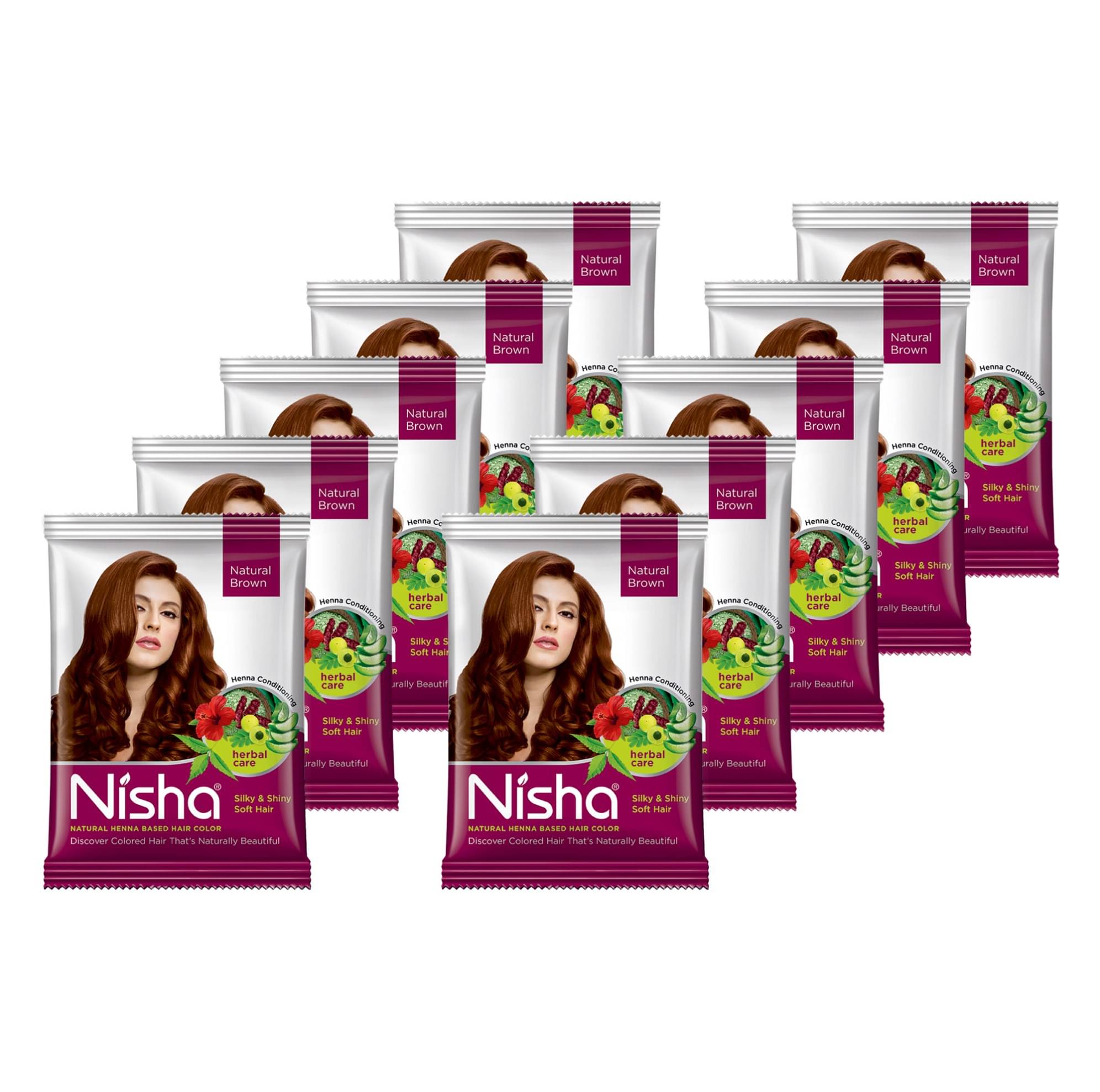     			Nisha Henna Based Hair Color Natural Brown 25gm Pack of 10, Ammonia Free Henna Powder Hair Colour Dye Brown Hair Color