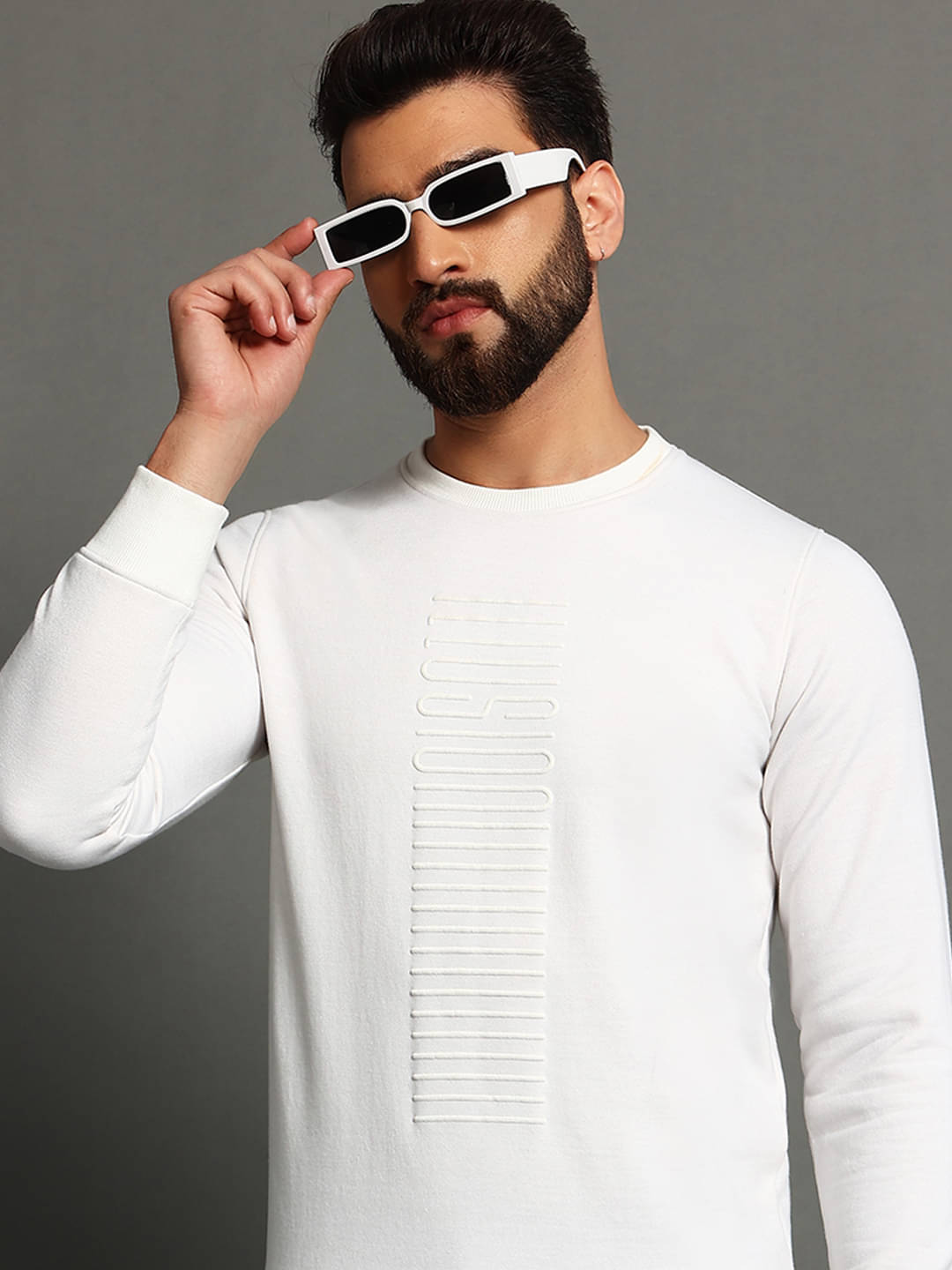     			OGEN Fleece Round Neck Men's Sweatshirt - White ( Pack of 1 )