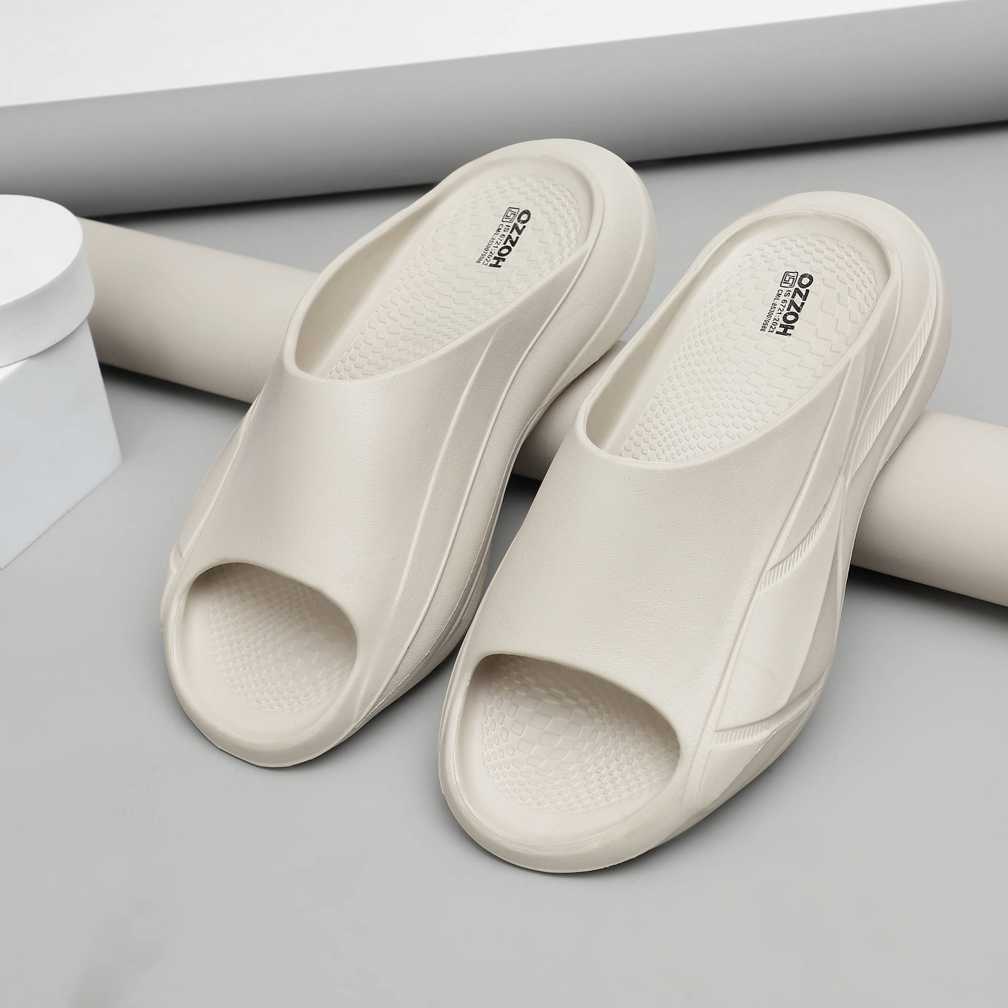     			OZZOH Beige Men's Slide Flip Flop