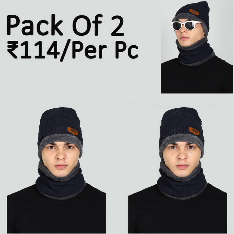 Paryag Blue Woollen Men's Cap ( Pack of 2 ) Paryag Blue Woollen Men's Cap ( Pack of 2 )