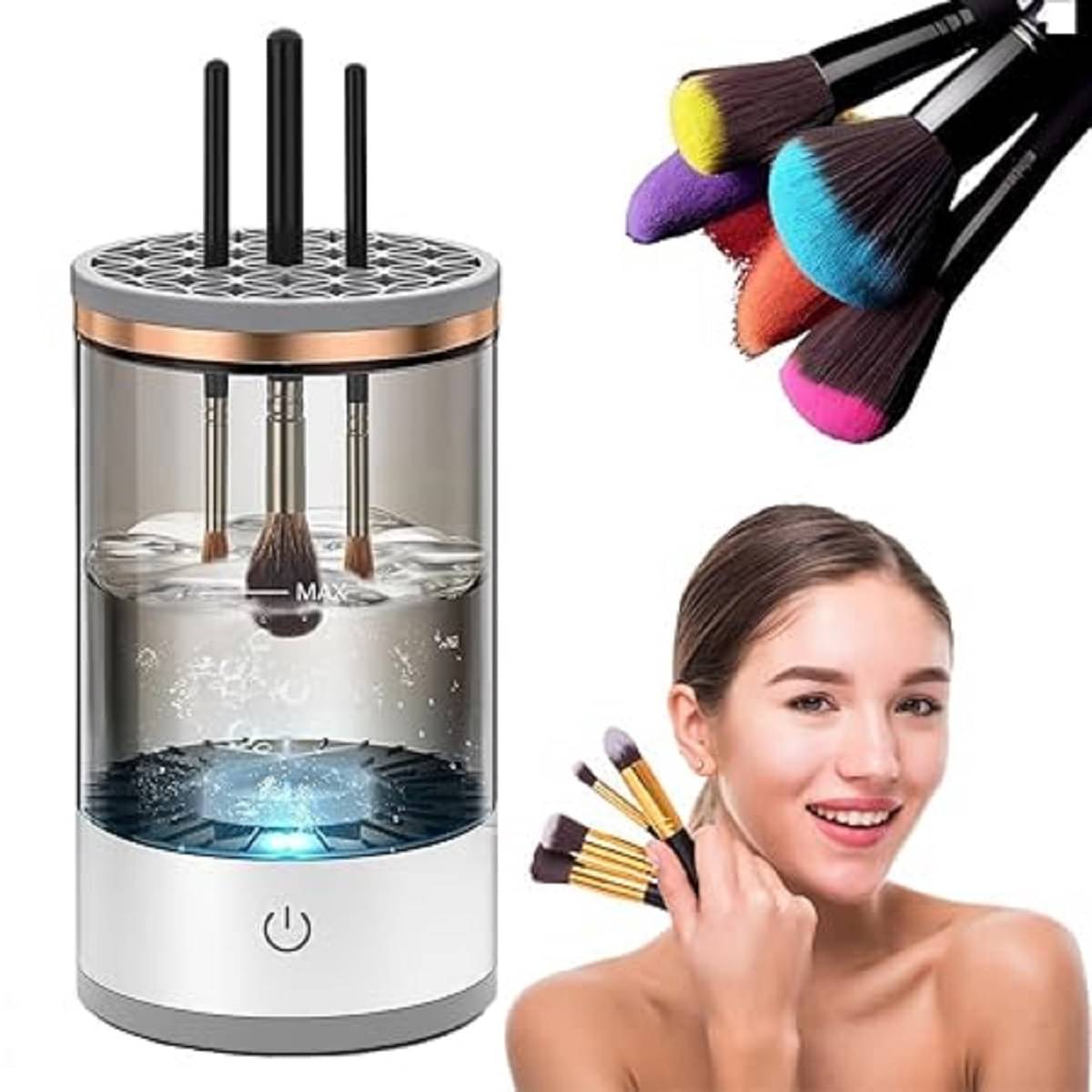     			RAMDEV ENTERPRISE Makeup Brush Cleaner, Electric Makeup Brush Cleaning Machine, USB Automatic Spinning Makeup Brush Cleaner for All Size Makeup Brush, Great Gift for Women Girls