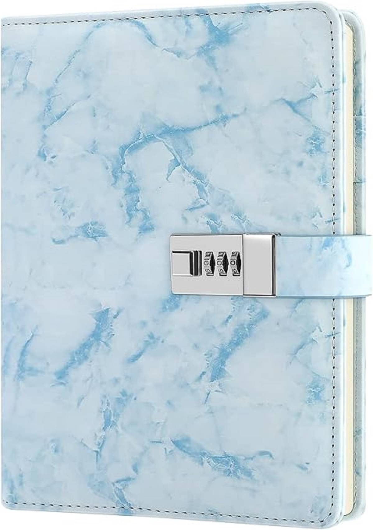     			RAMDEV ENTERPRISE Waterproof Leather Marble Diary with Lock,Refillable A5 Daily Journal Marble Diary with Lock, 192 Pages Cute Notebook with Combination Lock (Diary with Lock, blue)