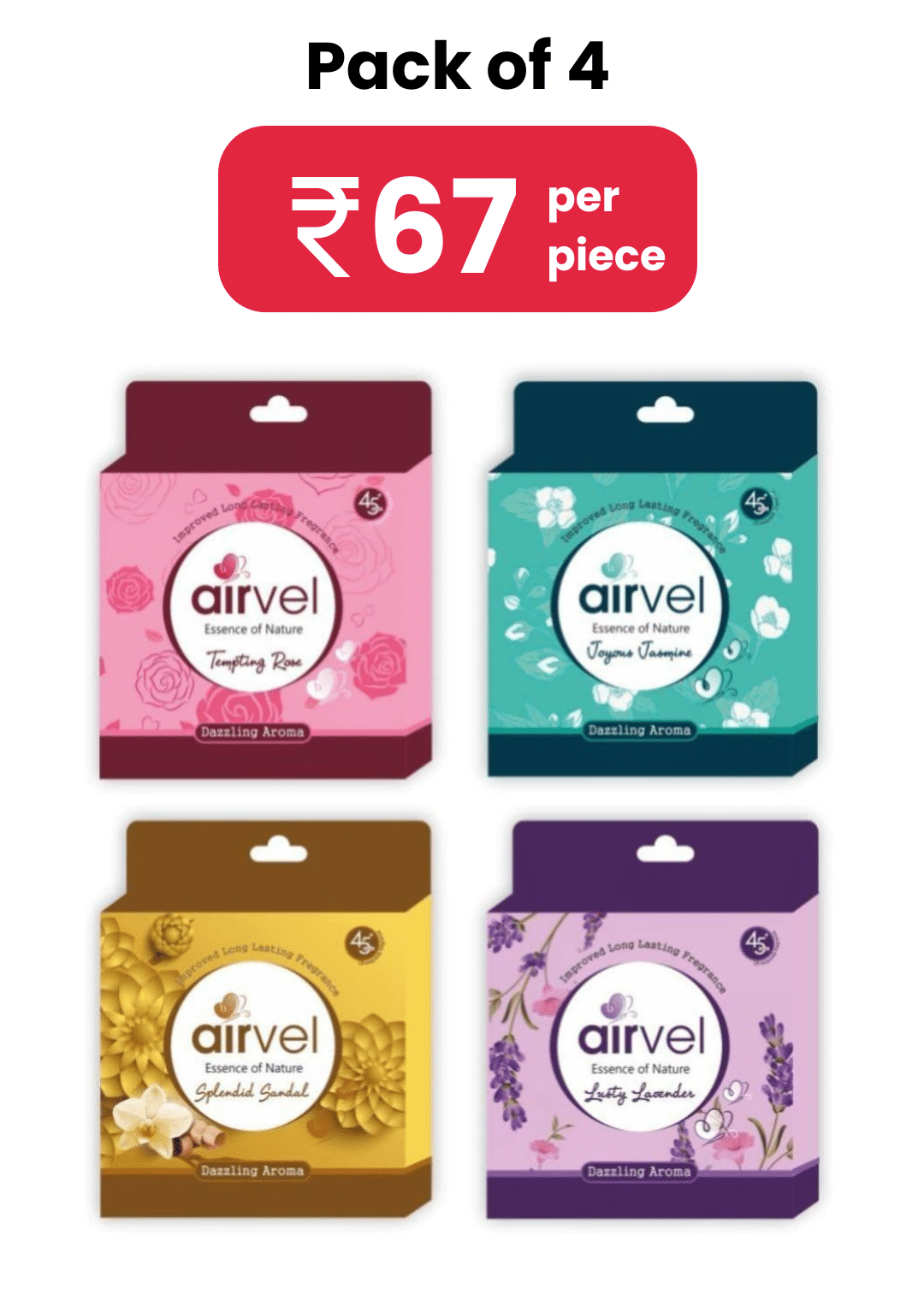     			Airvel Bathroom Air Freshener Blocks Rose, Jasmine, Sandal & Lavender Fragrances 75g ( Pack of 4 )