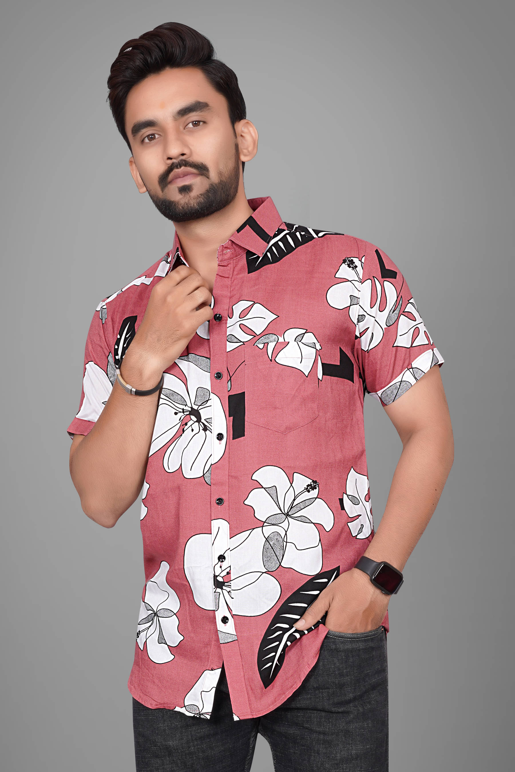 SUR-T Viscose Regular Fit Printed Half Sleeves Men's Casual Shirt - Pink ( Pack of 1 ) SUR-T Viscose Regular Fit Printed Half Sleeves Men's Casual Shirt - Pink ( Pack of 1 )