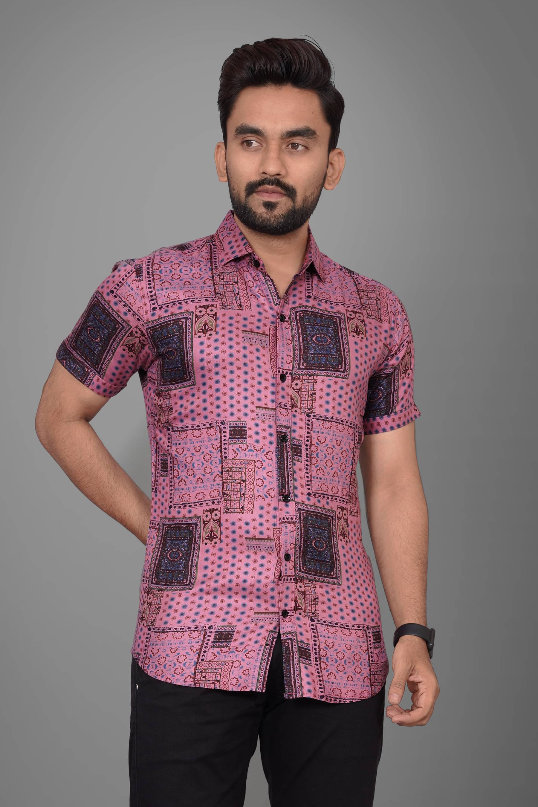 SUR-T Viscose Regular Fit Printed Half Sleeves Men's Casual Shirt - Pink ( Pack of 1 ) SUR-T Viscose Regular Fit Printed Half Sleeves Men's Casual Shirt - Pink ( Pack of 1 )