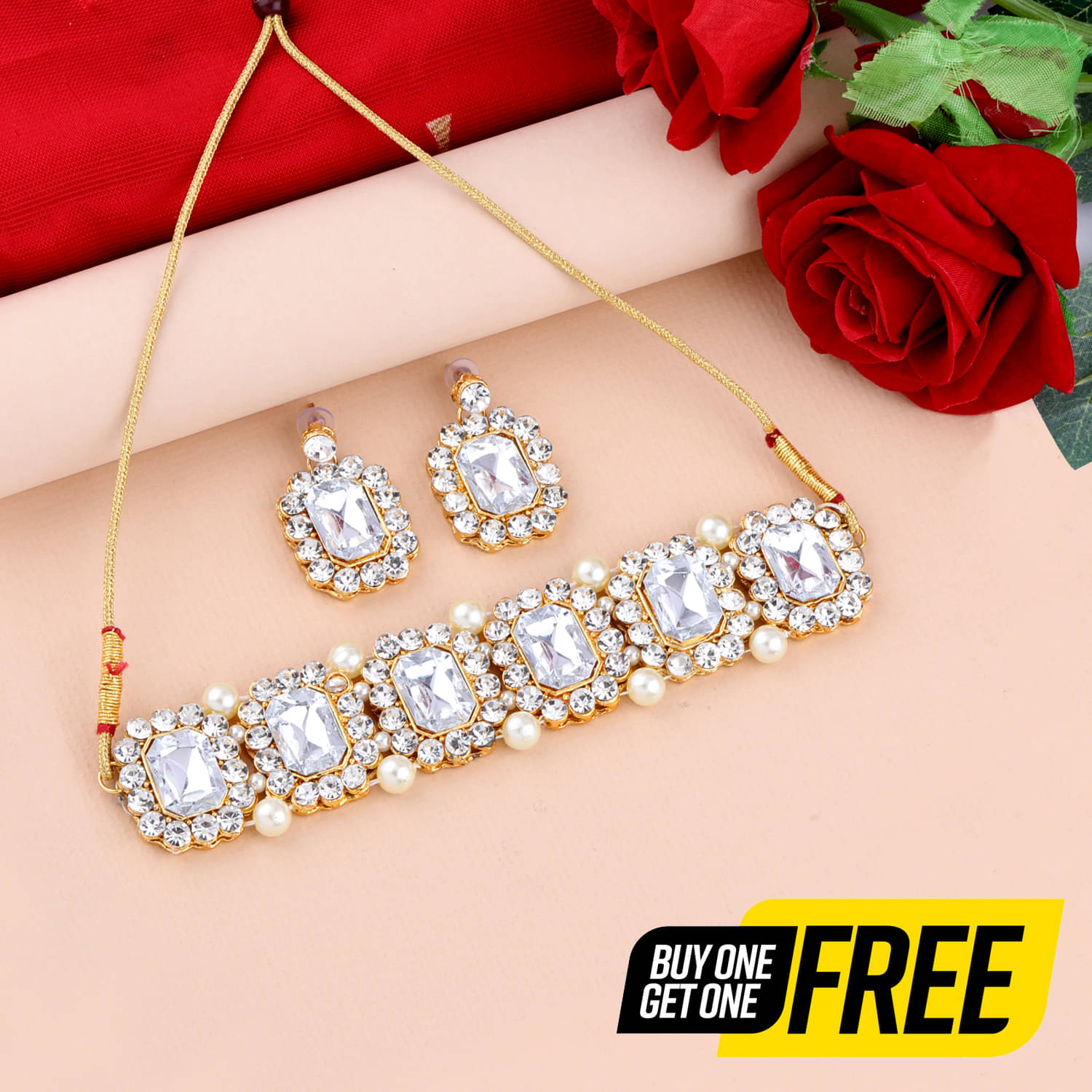     			Silver Shine Off White Alloy Necklace Set ( Pack of 2 )