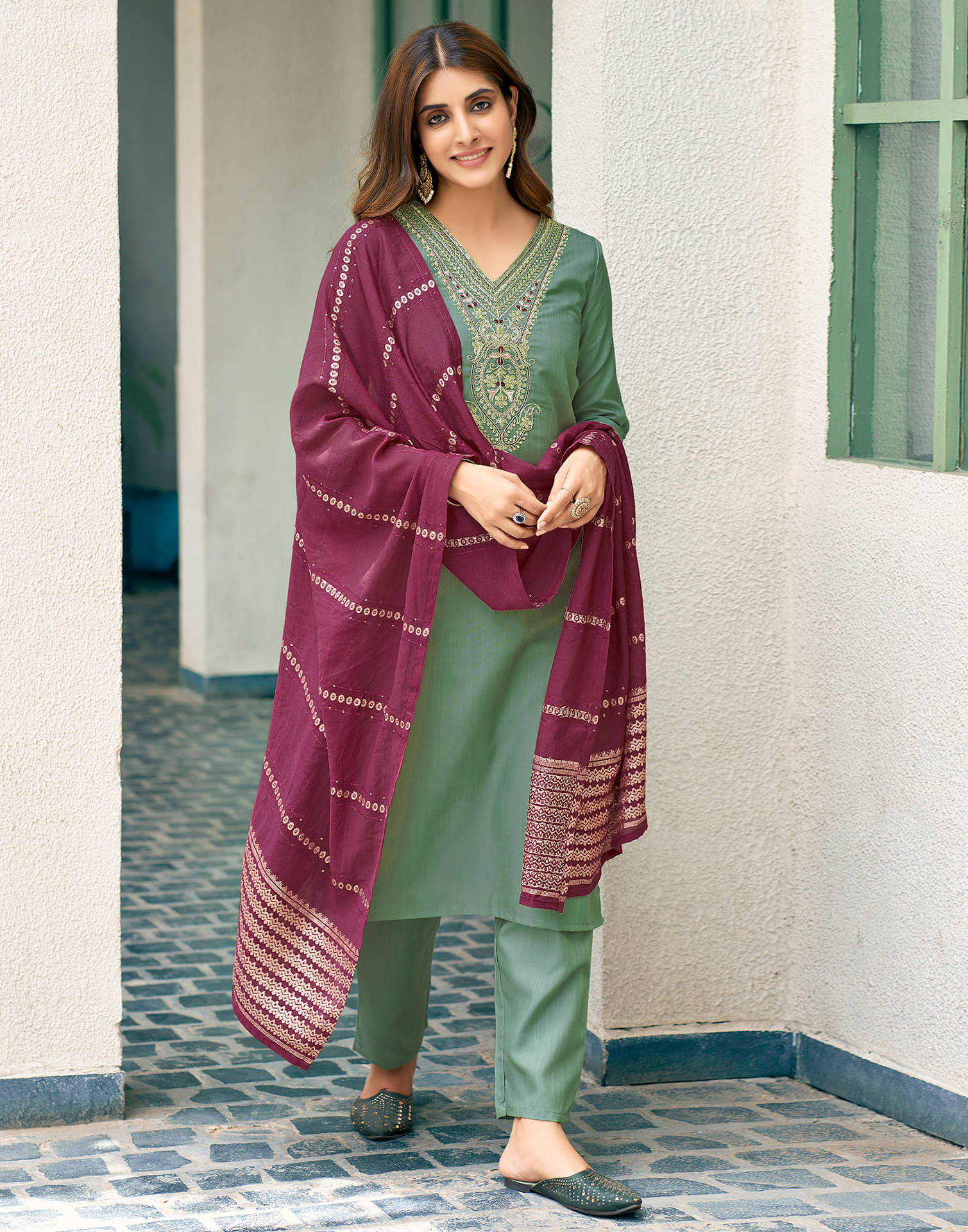 Skylee Cotton Blend Embroidered Kurti With Pants Women's Stitched Salwar Suit - Green ( Pack of 1 ) Skylee Cotton Blend Embroidered Kurti With Pants Women's Stitched Salwar Suit - Green ( Pack of 1 )