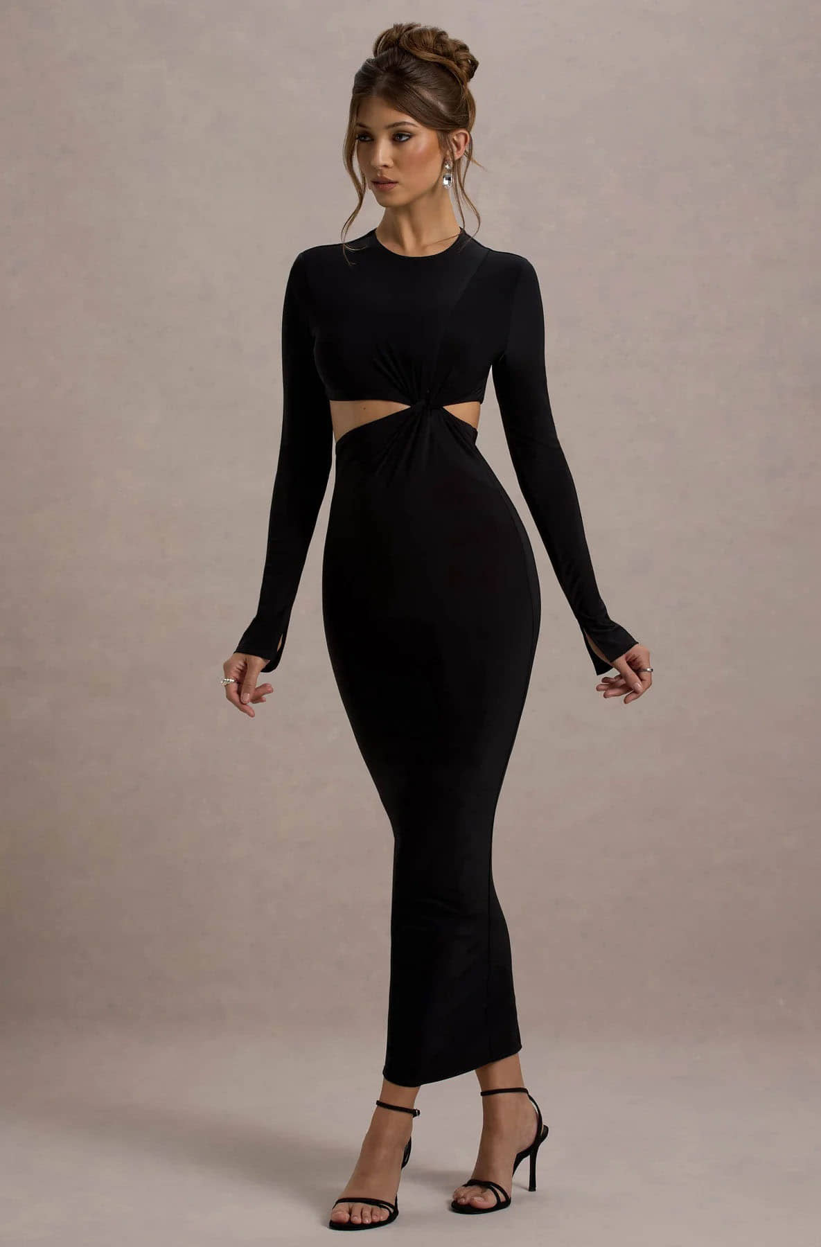 Traquila Women Lycra Solid Cut Out Dress ( Black )
