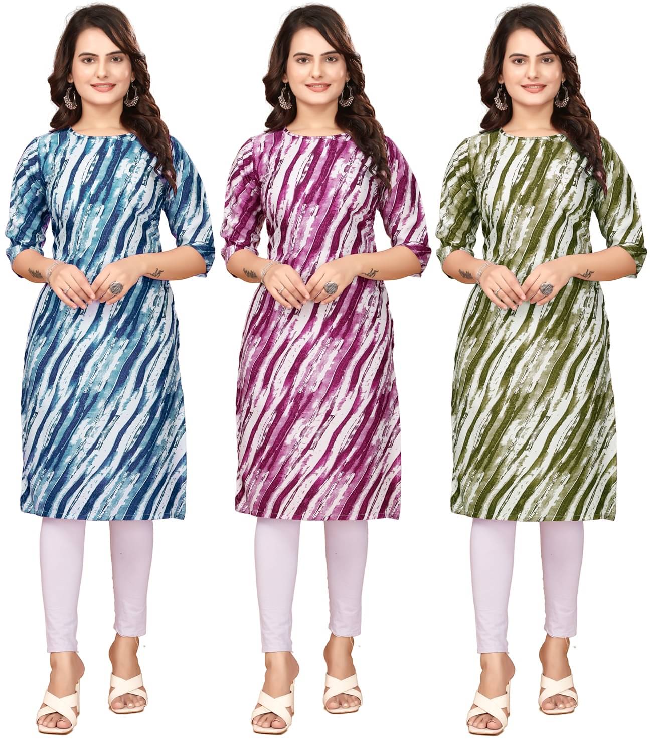 VACHHARAJ GROUP Crepe Printed Straight Women's Kurti - Blue,Purple,Green ( Pack of 3 ) VACHHARAJ GROUP Crepe Printed Straight Women's Kurti - Blue,Purple,Green ( Pack of 3 )
