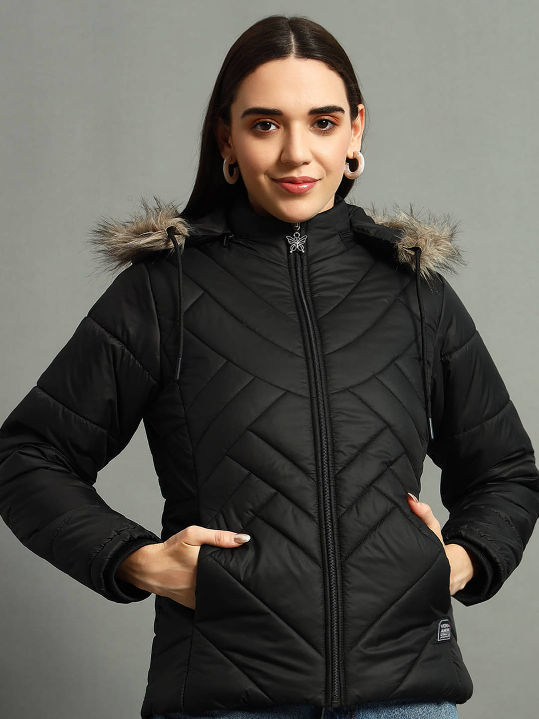 VERO AMORE - Polyester Black Bomber Jackets VERO AMORE - Polyester Black Bomber Jackets