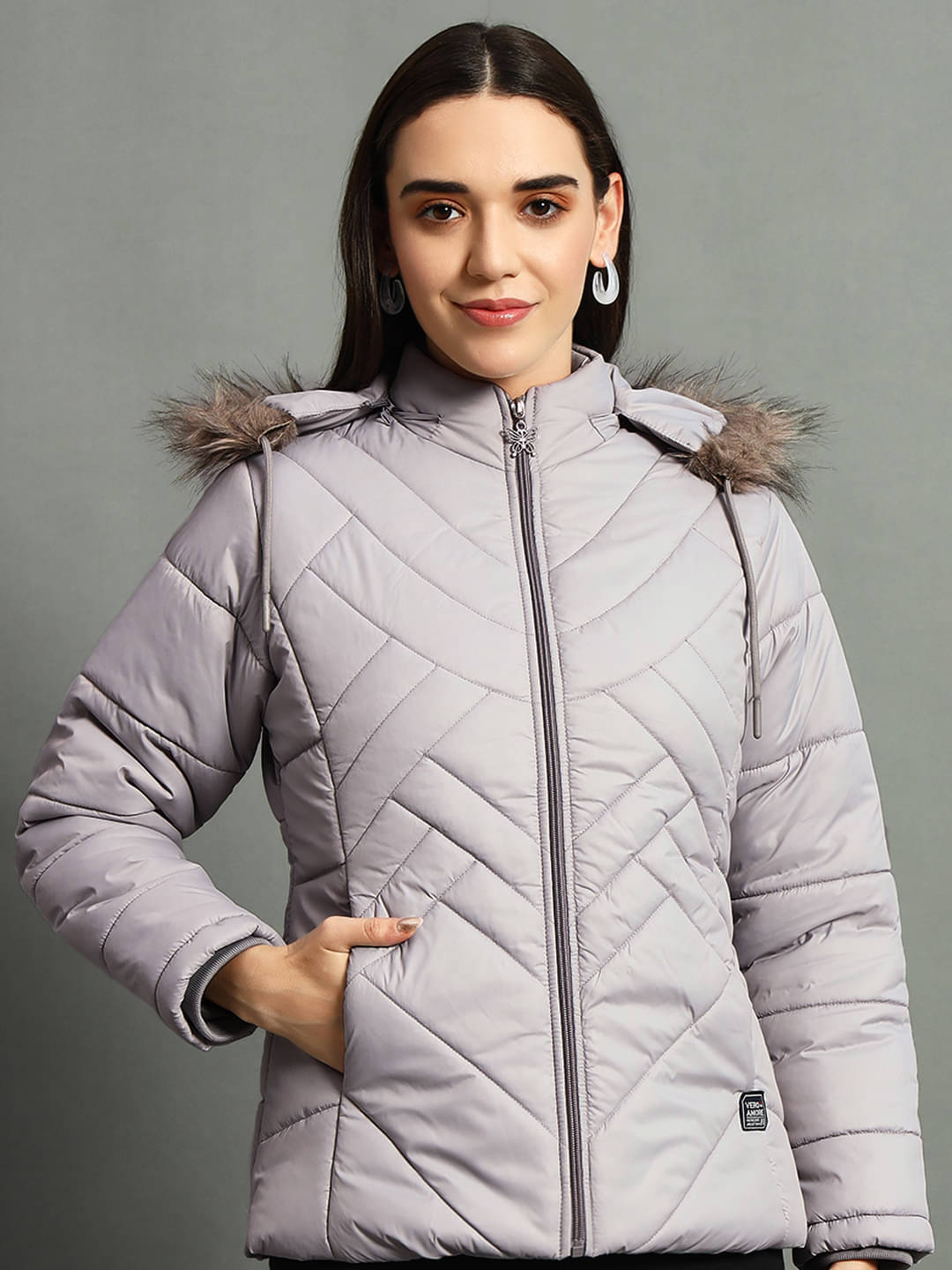 VERO MODERNO - Polyester Grey Quilted/Padded Jackets VERO MODERNO - Polyester Grey Quilted/Padded Jackets