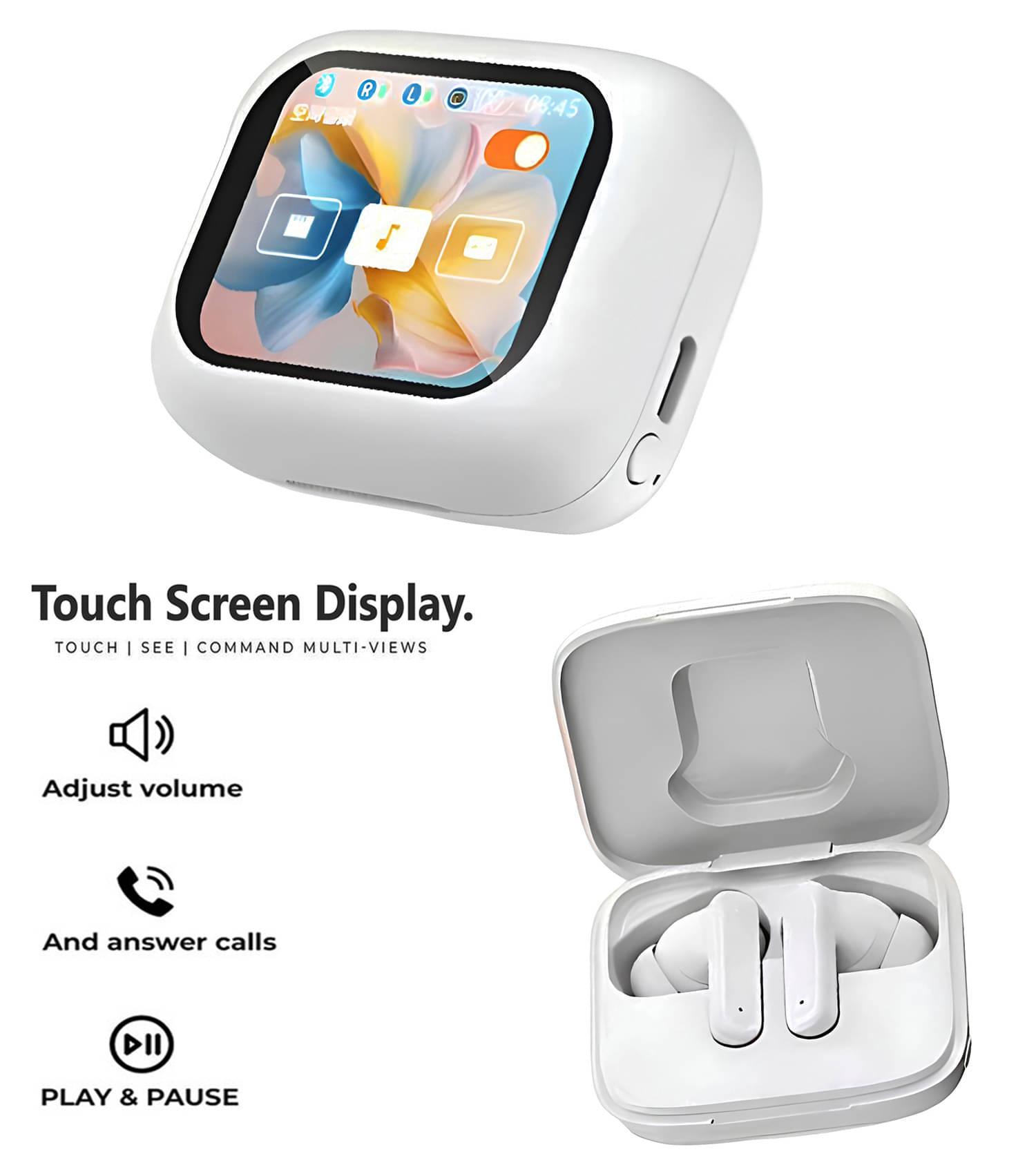     			Vertical9 TouchDisplay 3DSound Bluetooth True Wireless (TWS) In Ear 6 Hours Playback Active Noise cancellation IPX4(Splash & Sweat Proof) White