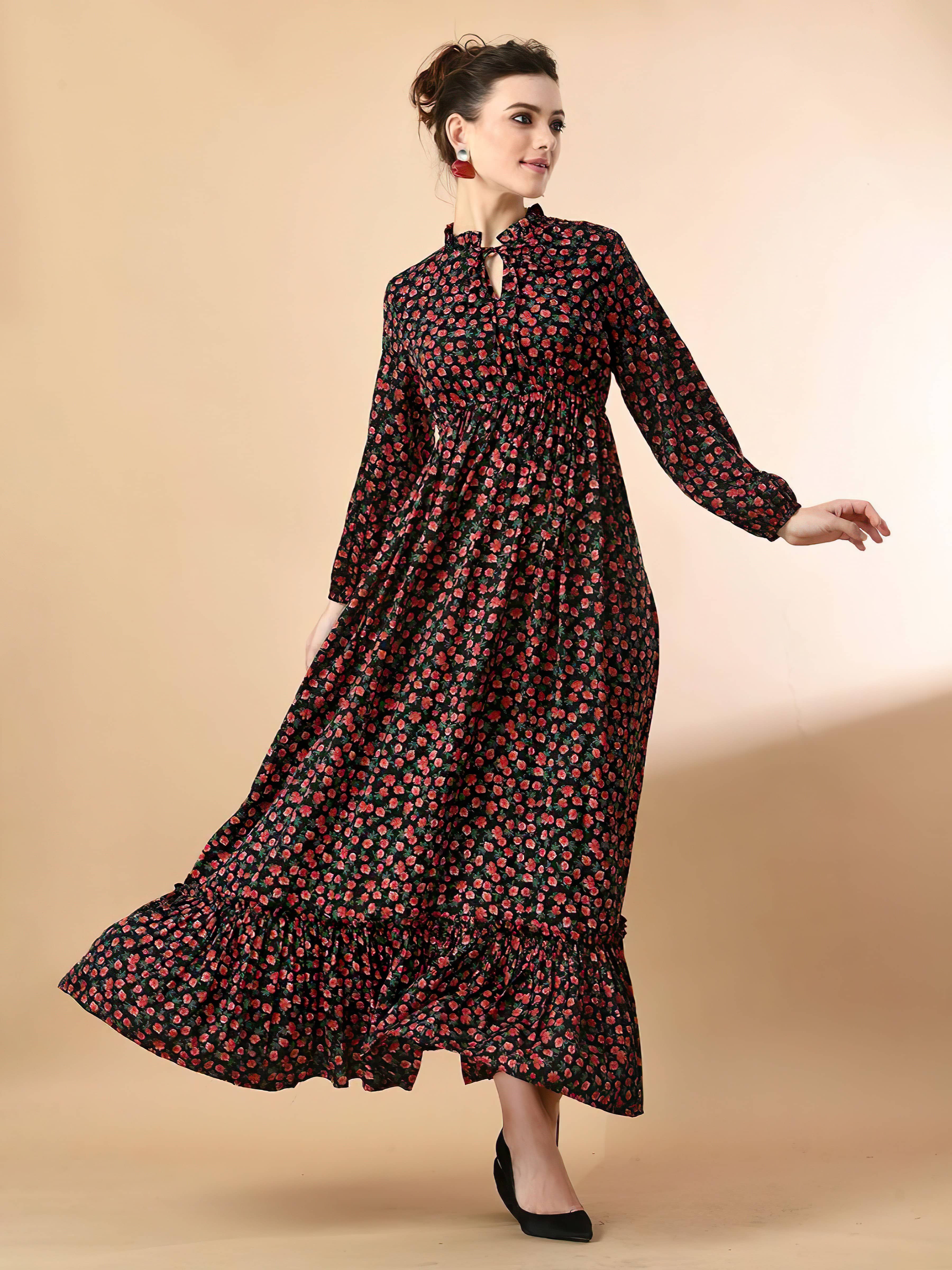 ZWERLON Women Rayon Printed Fit & Flare Dress ( White )
