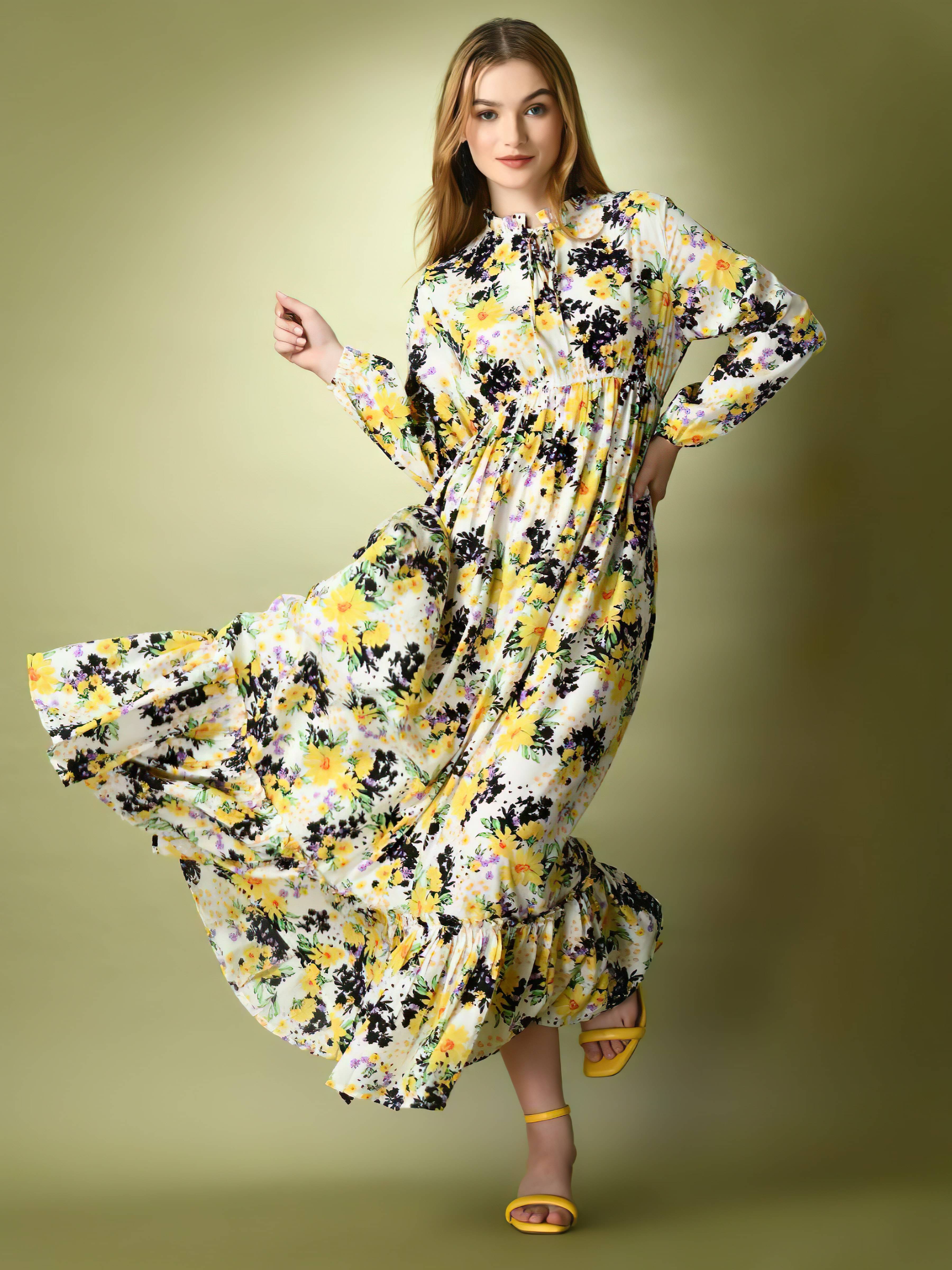 ZWERLON Women Rayon Printed Fit & Flare Dress ( White ) ZWERLON Women Rayon Printed Fit & Flare Dress ( White )