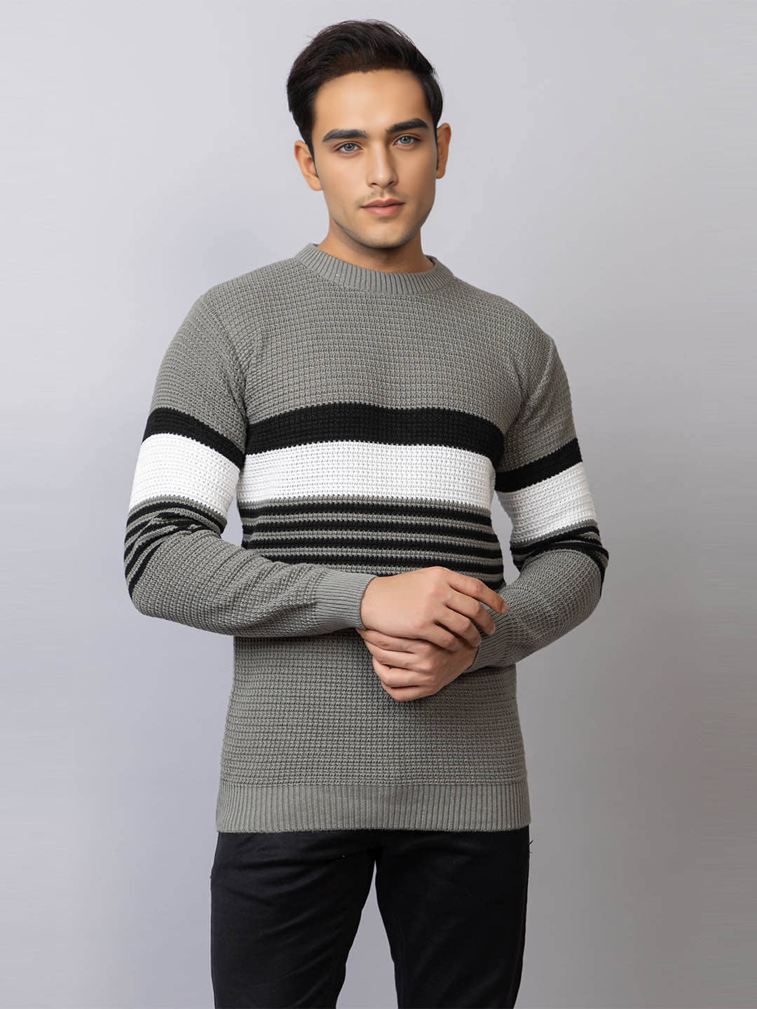 tysort Acrylic Round Neck Men's Full Sleeves Pullover Sweater - Grey ( Pack of 1 )