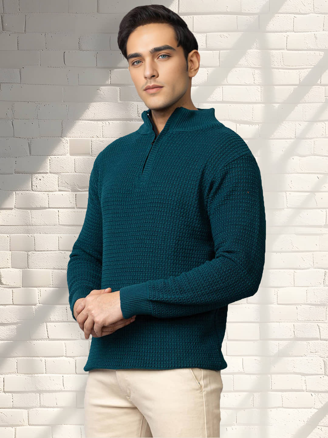 tysort Woollen Blend High Neck Men's Full Sleeves Pullover Sweater - Green ( Pack of 1 )