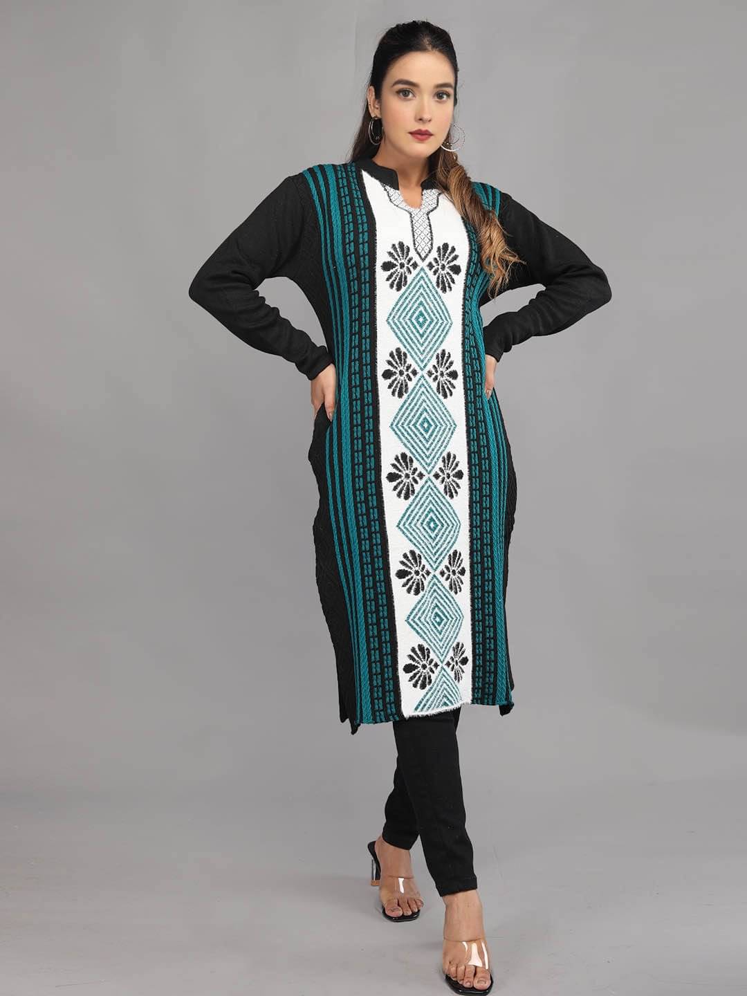 tysort Woollen Printed Straight Women's Kurti - Black ( Pack of 1 ) tysort Woollen Printed Straight Women's Kurti - Black ( Pack of 1 )