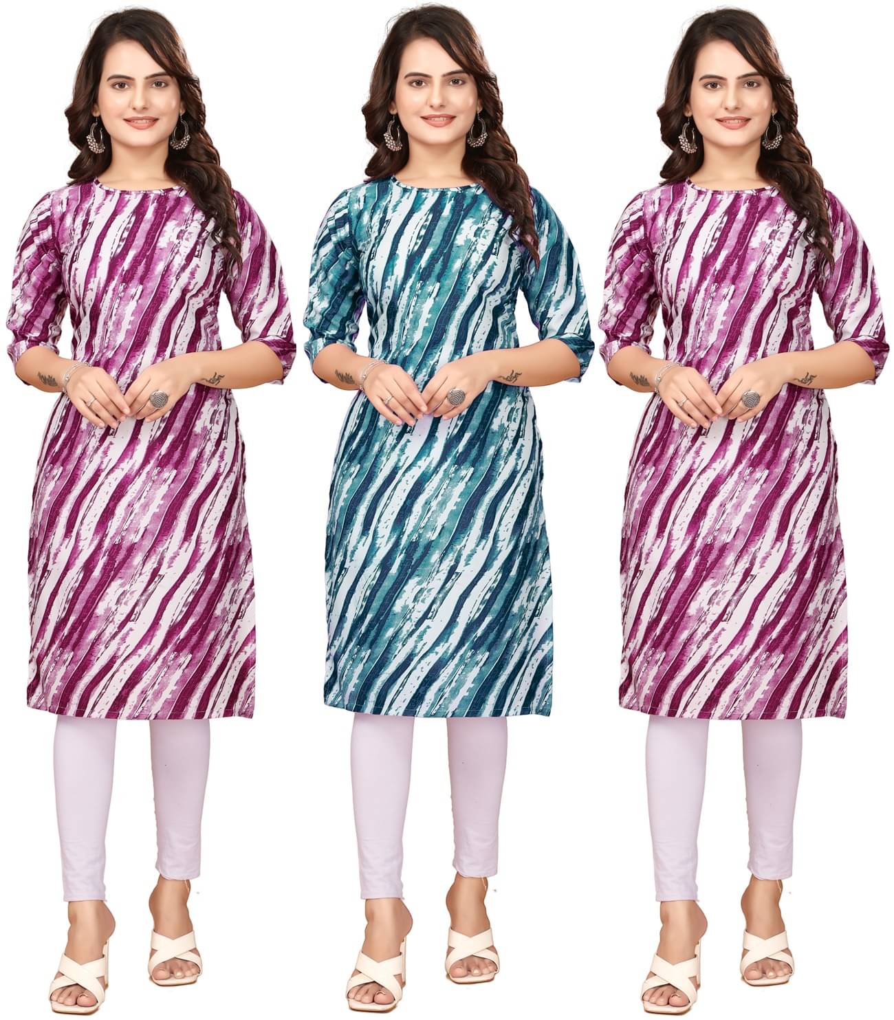 vachhraj group Crepe Printed Straight Women's Kurti - Purple,Blue,Multicolor ( Pack of 3 ) vachhraj group Crepe Printed Straight Women's Kurti - Purple,Blue,Multicolor ( Pack of 3 )