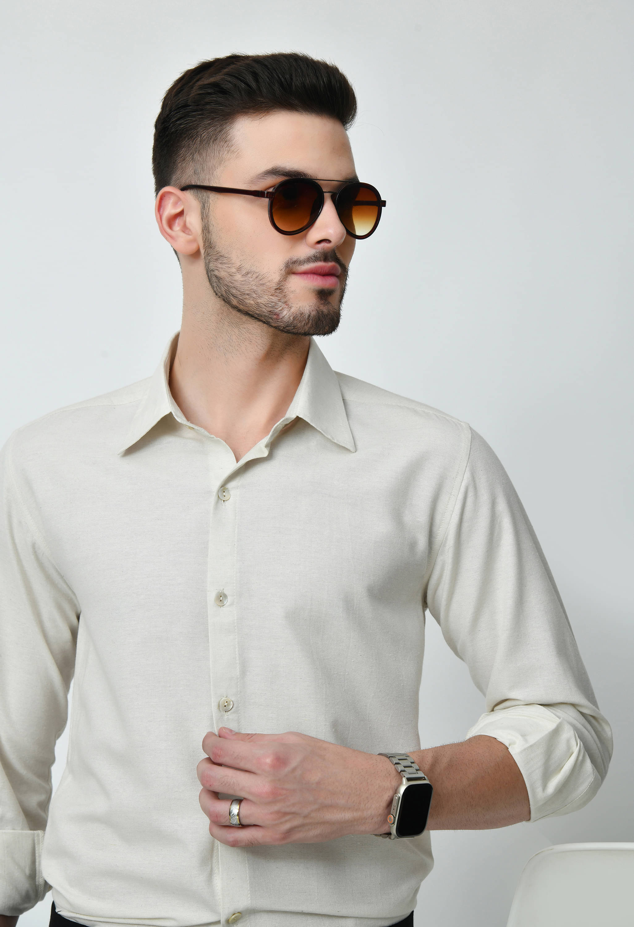     			AMBI Cotton Blend Regular Fit Solids Full Sleeves Men's Casual Shirt - Cream ( Pack of 1 )