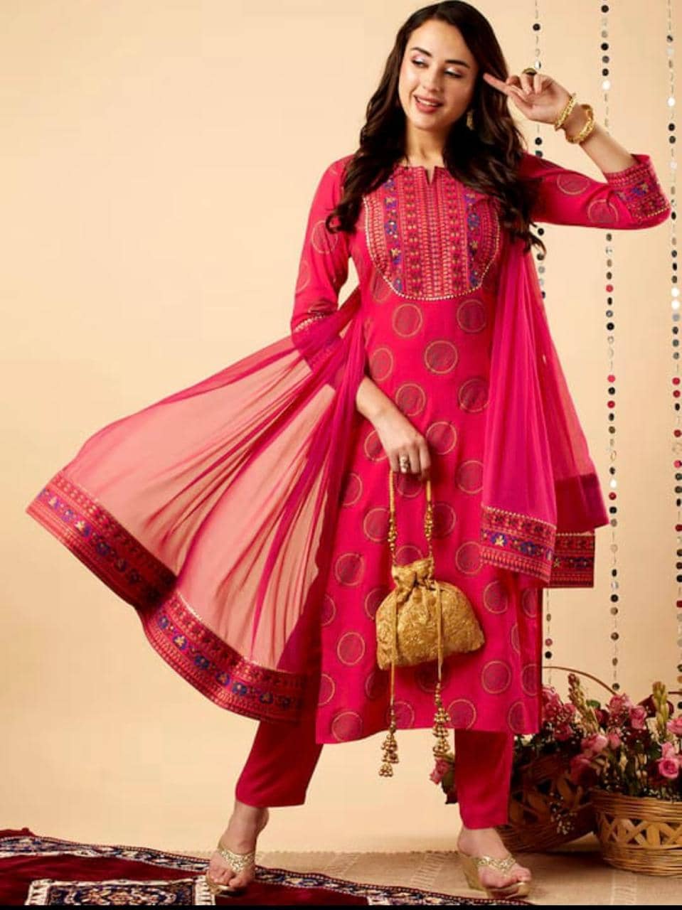 ASHISH PRINT Rayon Printed Kurti With Pants Women's Stitched Salwar Suit - Pink ( Pack of 1 )