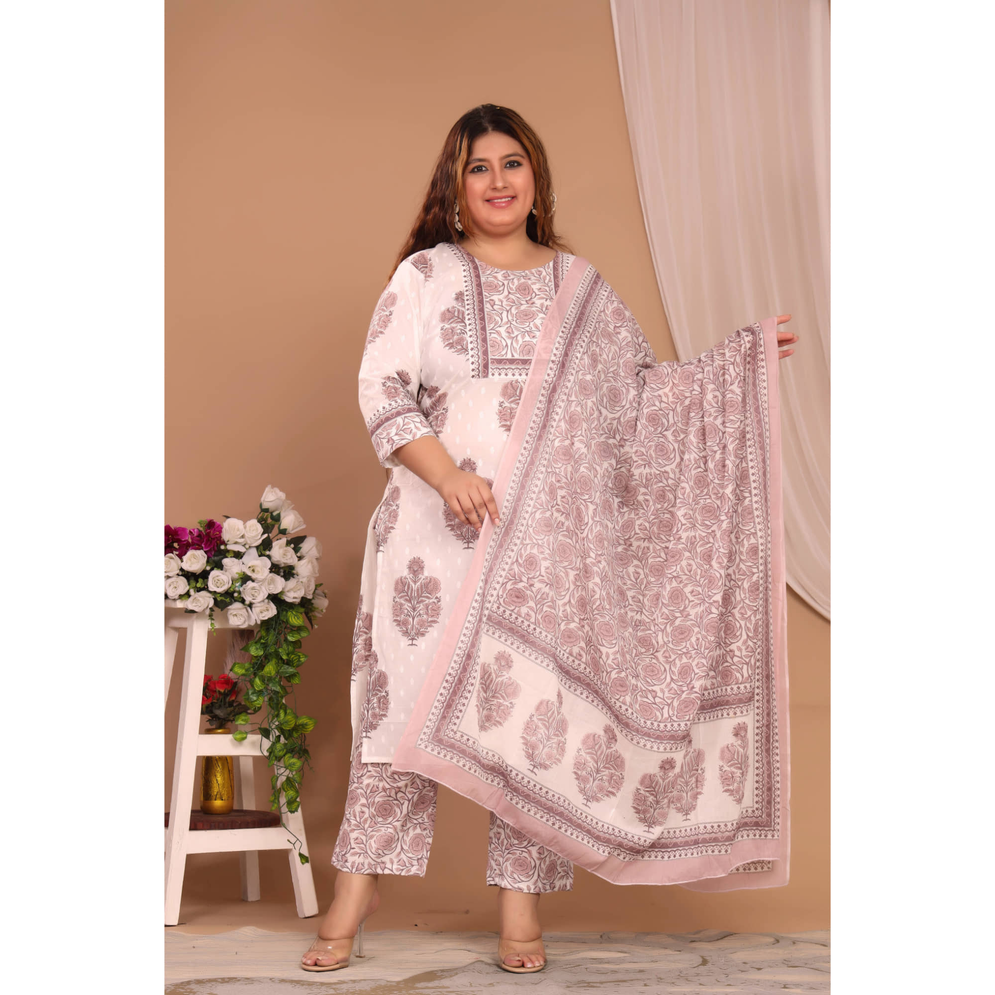 Avnii Cotton Printed Kurti With Pants Women's Stitched Salwar Suit - Peach ( Pack of 1 )