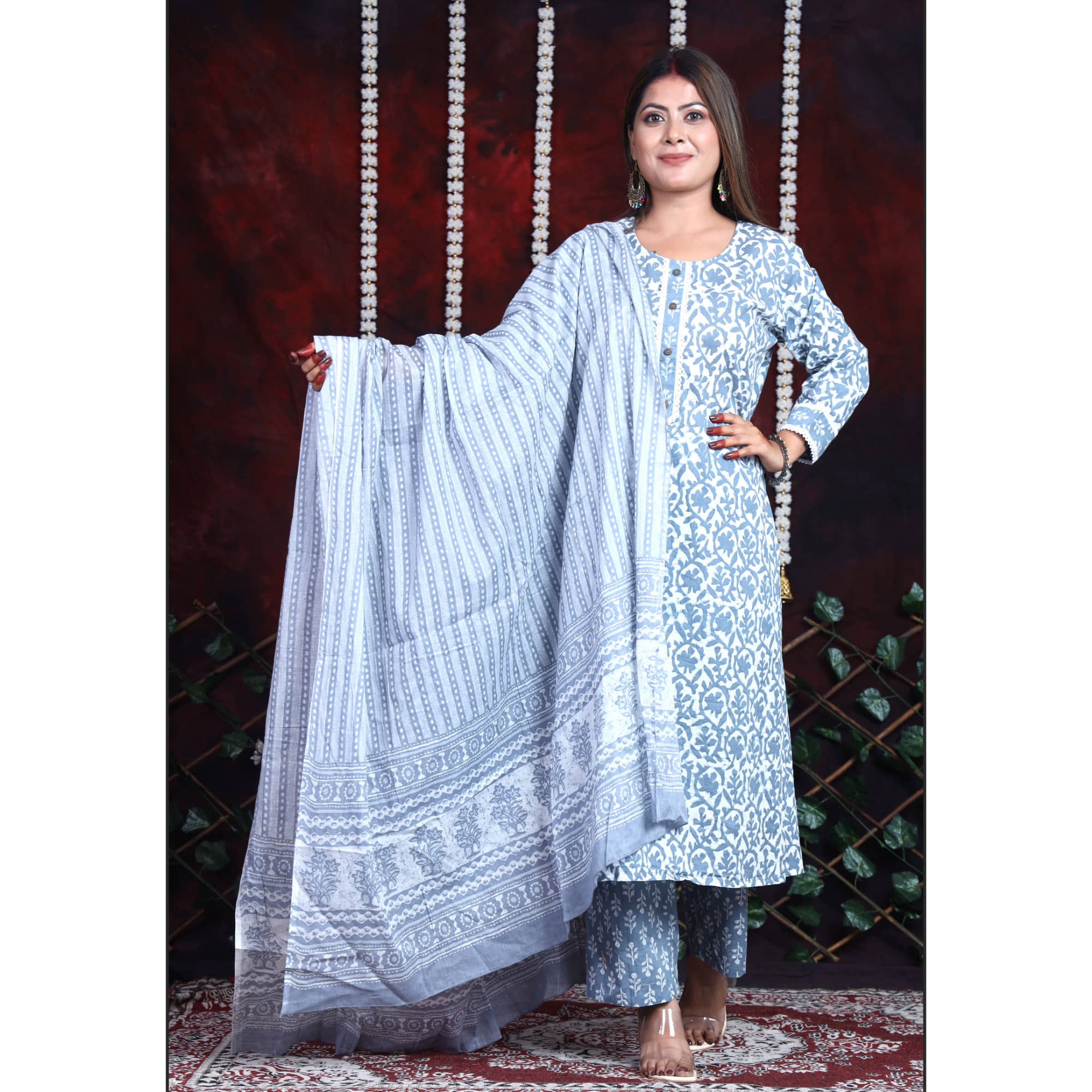 Avnii Cotton Printed Kurti With Pants Women's Stitched Salwar Suit - Grey ( Pack of 1 )