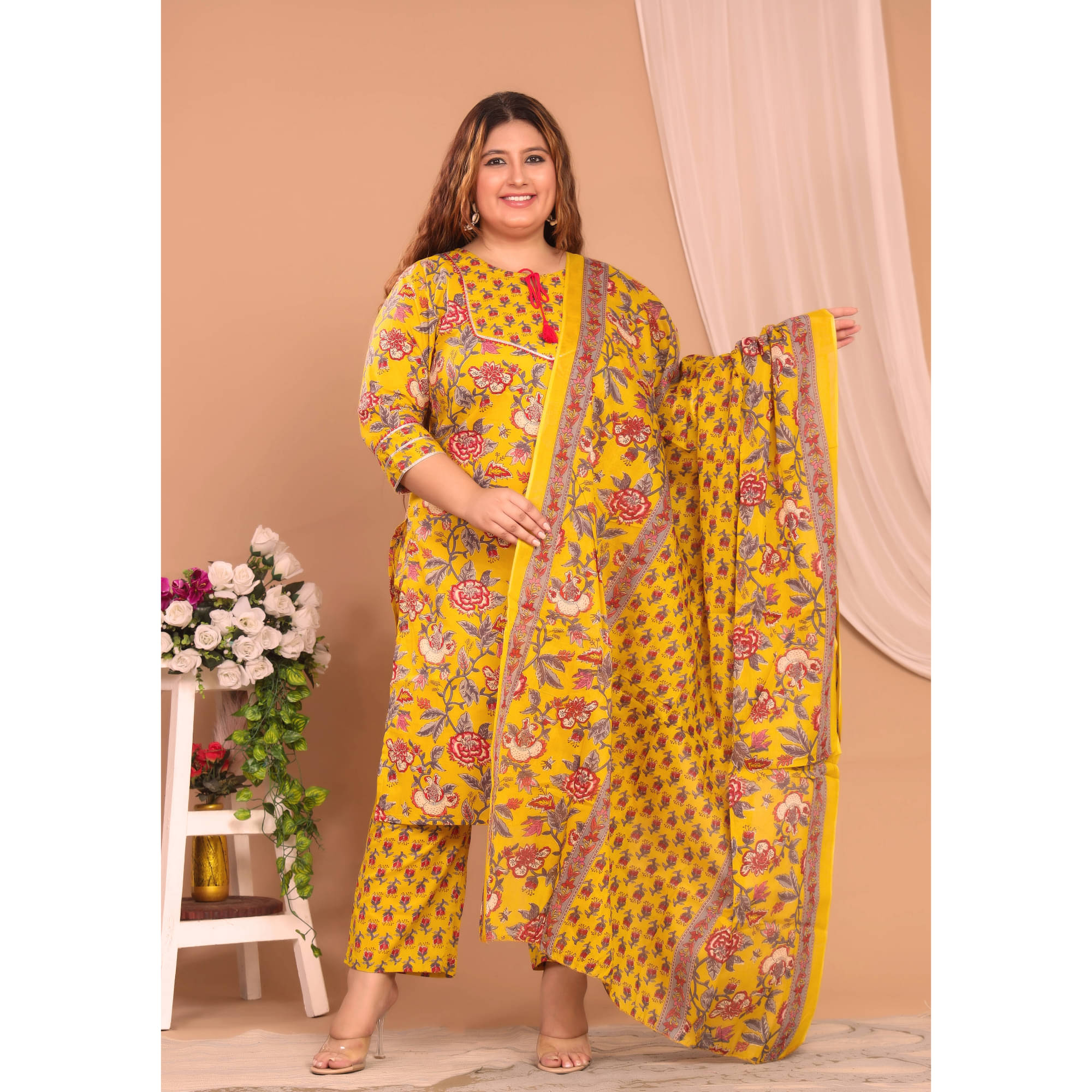     			Avnii Cotton Printed Kurti With Pants Women's Stitched Salwar Suit - Yellow ( Pack of 1 )