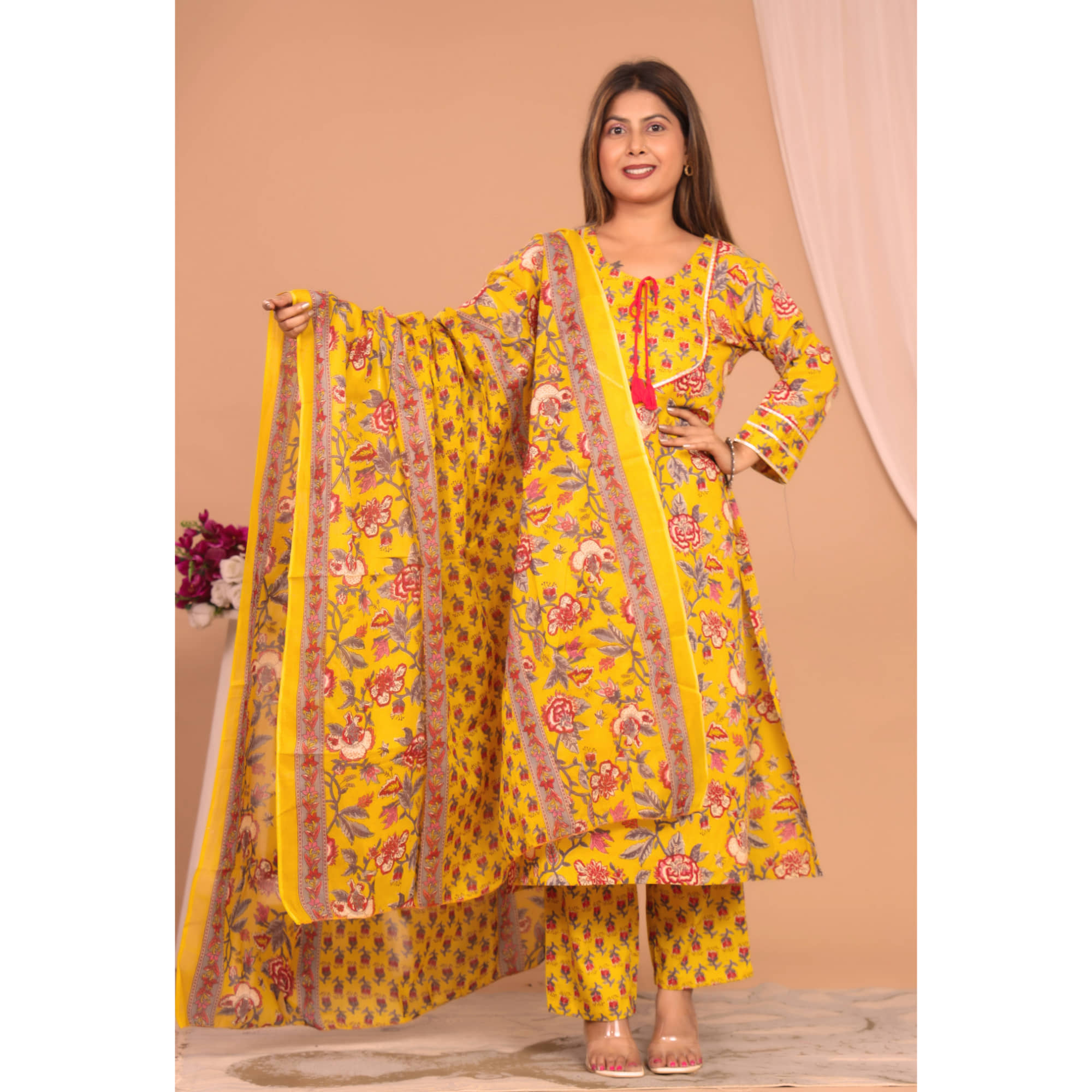 Avnii Cotton Printed Kurti With Pants Women's Stitched Salwar Suit - Yellow ( Pack of 1 )