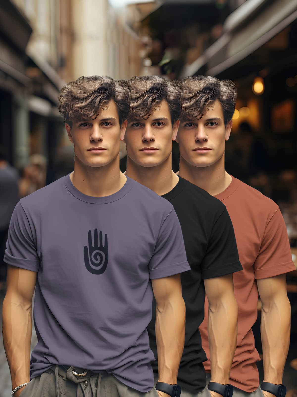 BULLMER Trendy Printed Cotton Blend Crew Neck_Round Neck Half Sleeve Regular Fit Tshirt for Men - Pack of 3_Navy Blue_Purple_ Beige