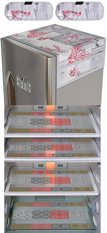 Crosmo Polyester Ethnic Fridge Mat & Cover ( 99 53 ) Pack of 7 - Multicolor