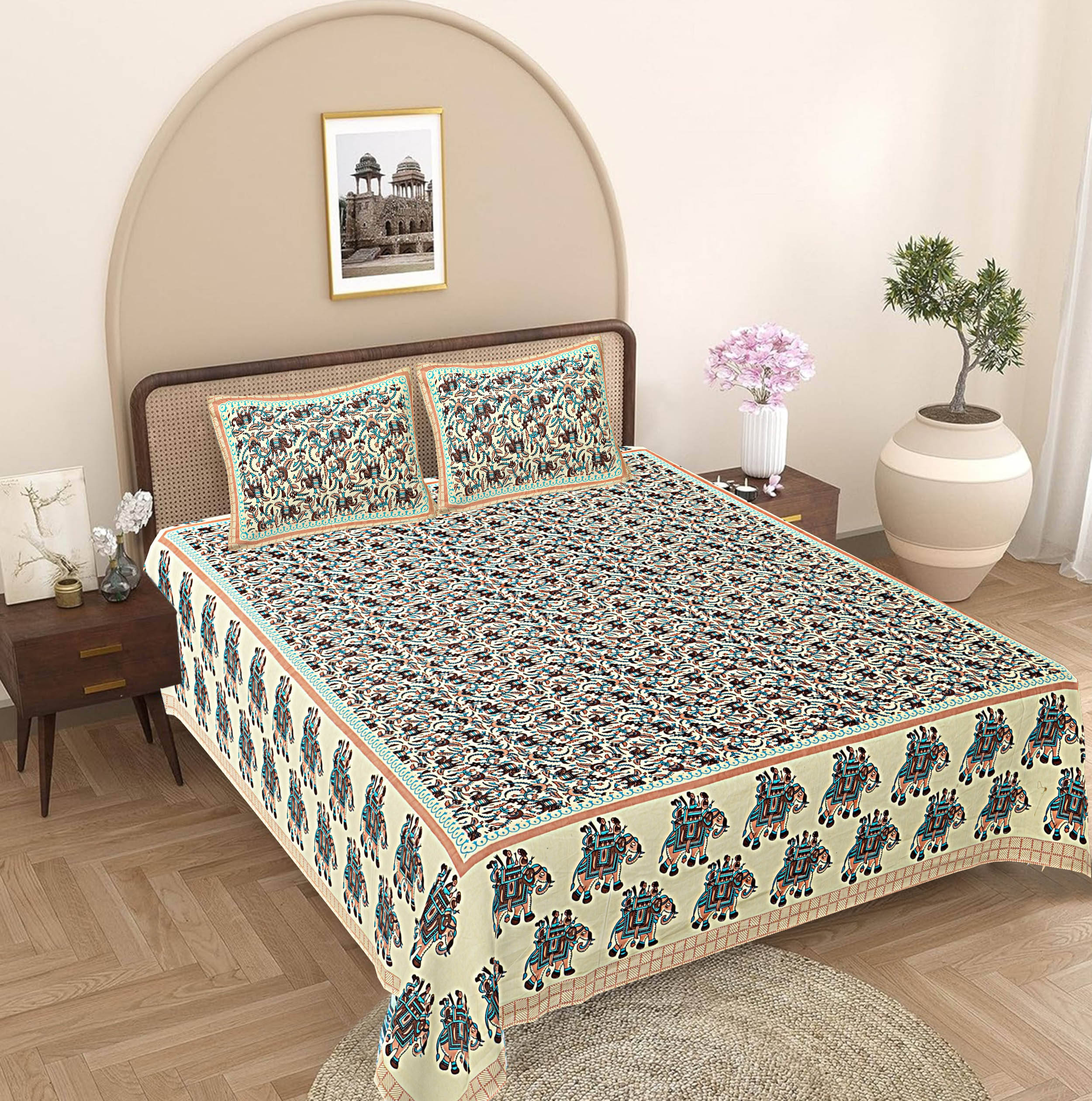     			FrionKandy Living Cotton 1 Double Bedsheet with 2 Pillow Covers ( Turquoise )