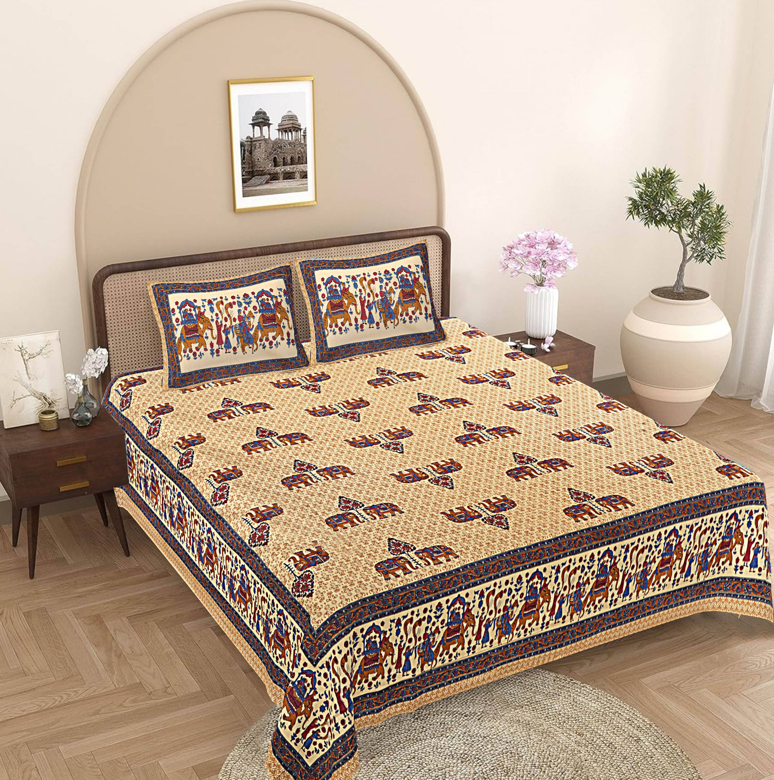     			FrionKandy Living Cotton 1 Double King Bedsheet with 2 Pillow Covers ( Blue )