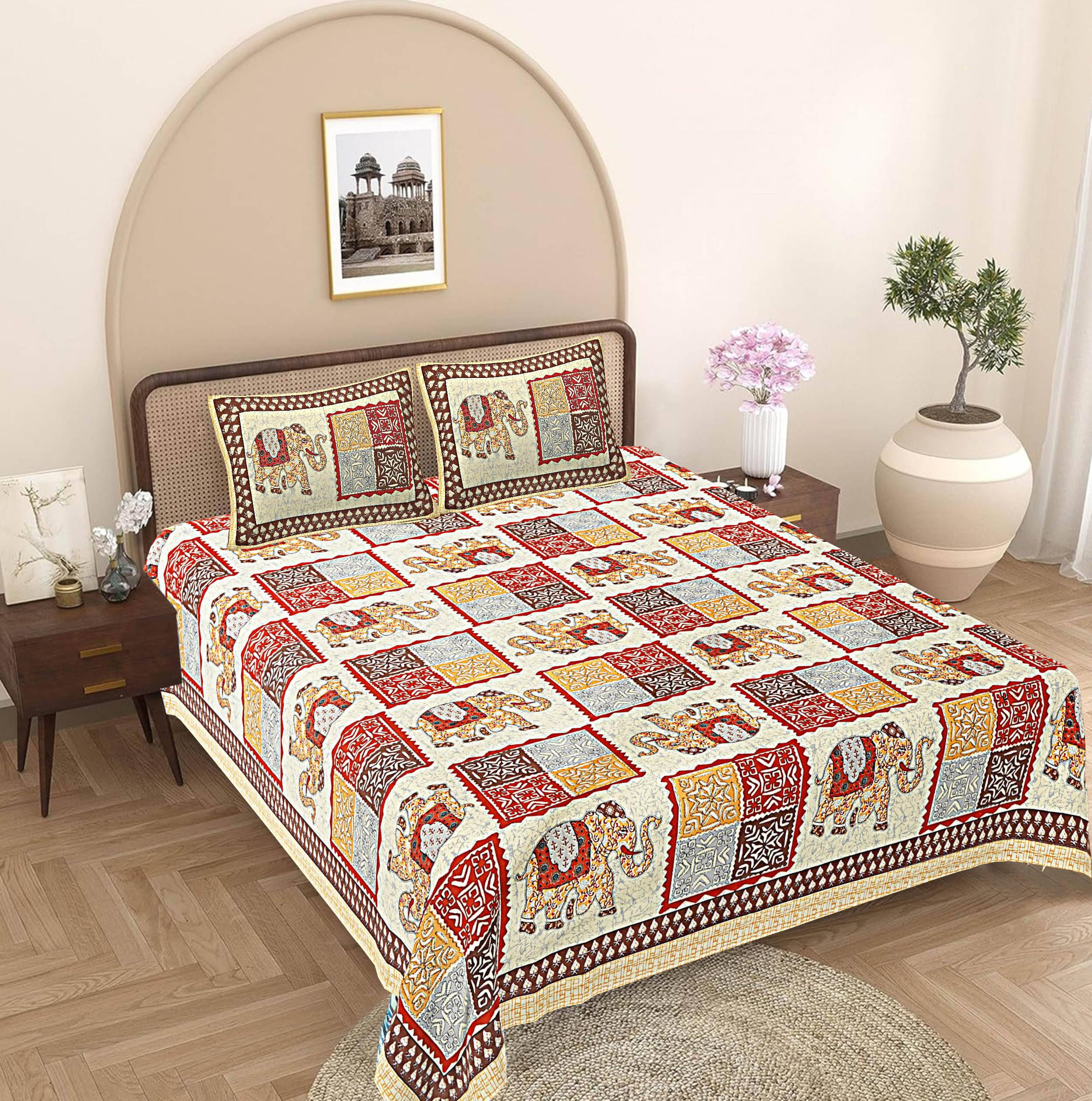     			FrionKandy Living Cotton 1 Double Bedsheet with 2 Pillow Covers ( Red )
