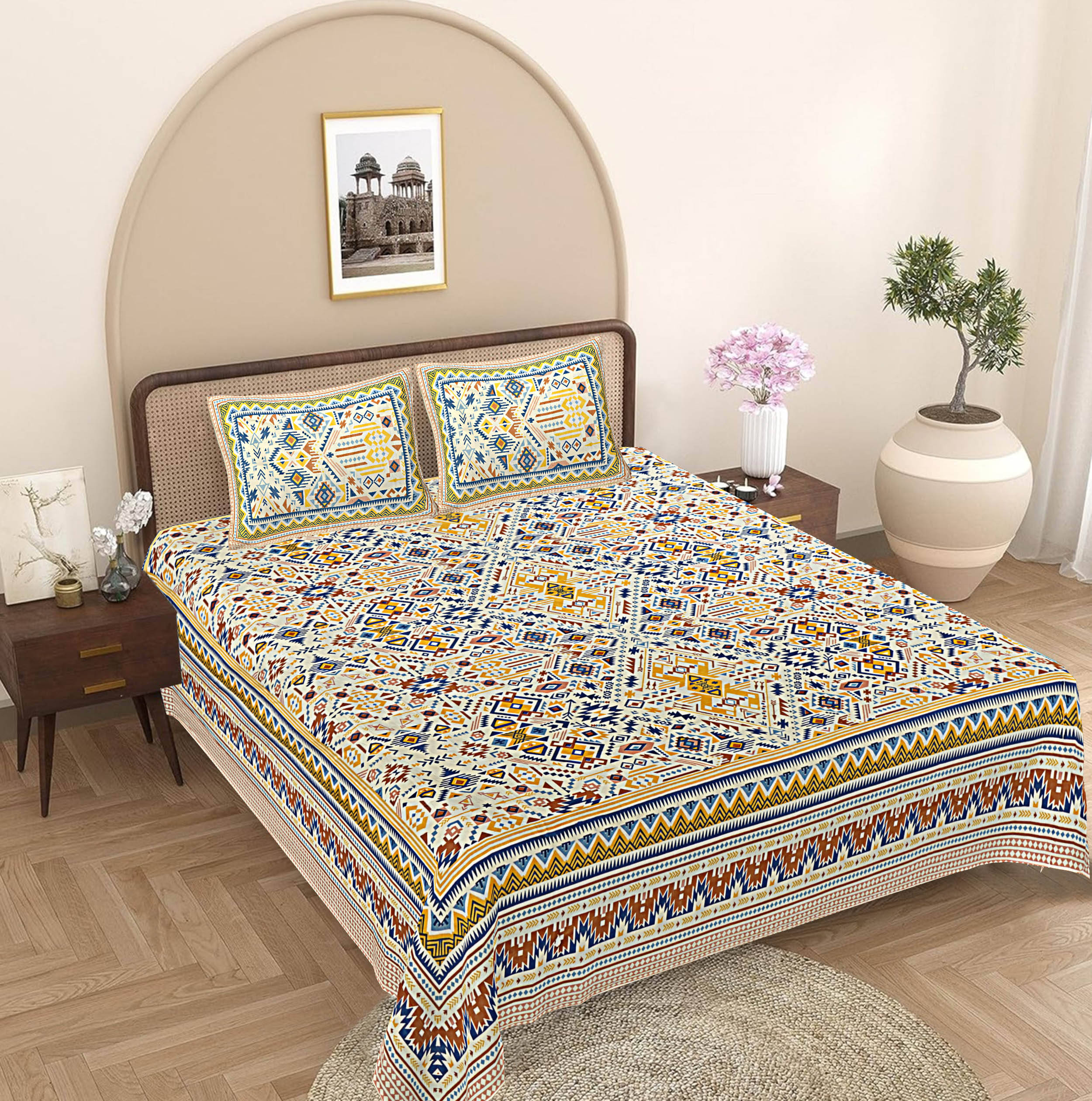     			FrionKandy Living Cotton 1 Double Bedsheet with 2 Pillow Covers ( Multicolor )