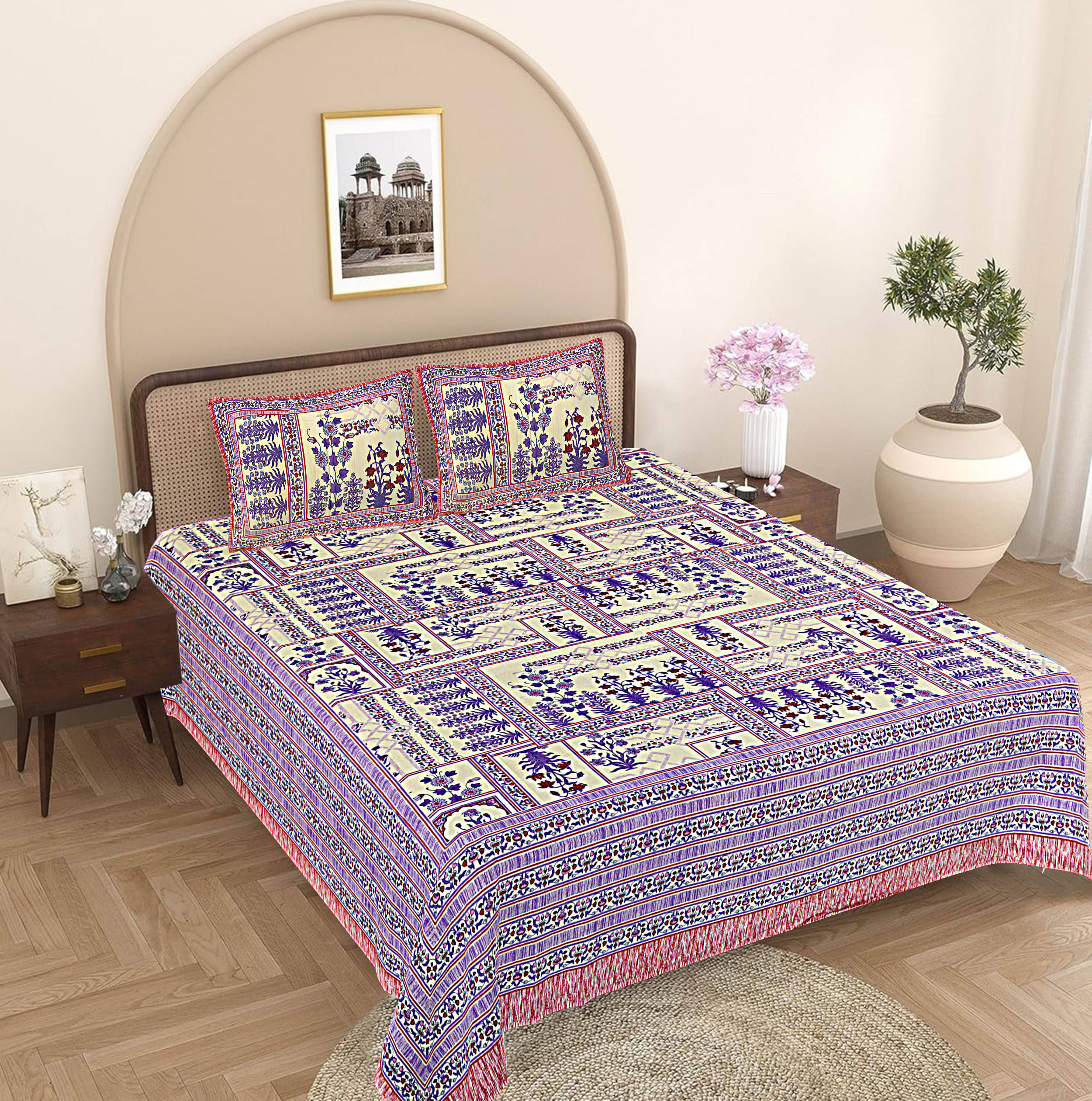     			FrionKandy Living Cotton 1 Double Bedsheet with 2 Pillow Covers ( Purple )