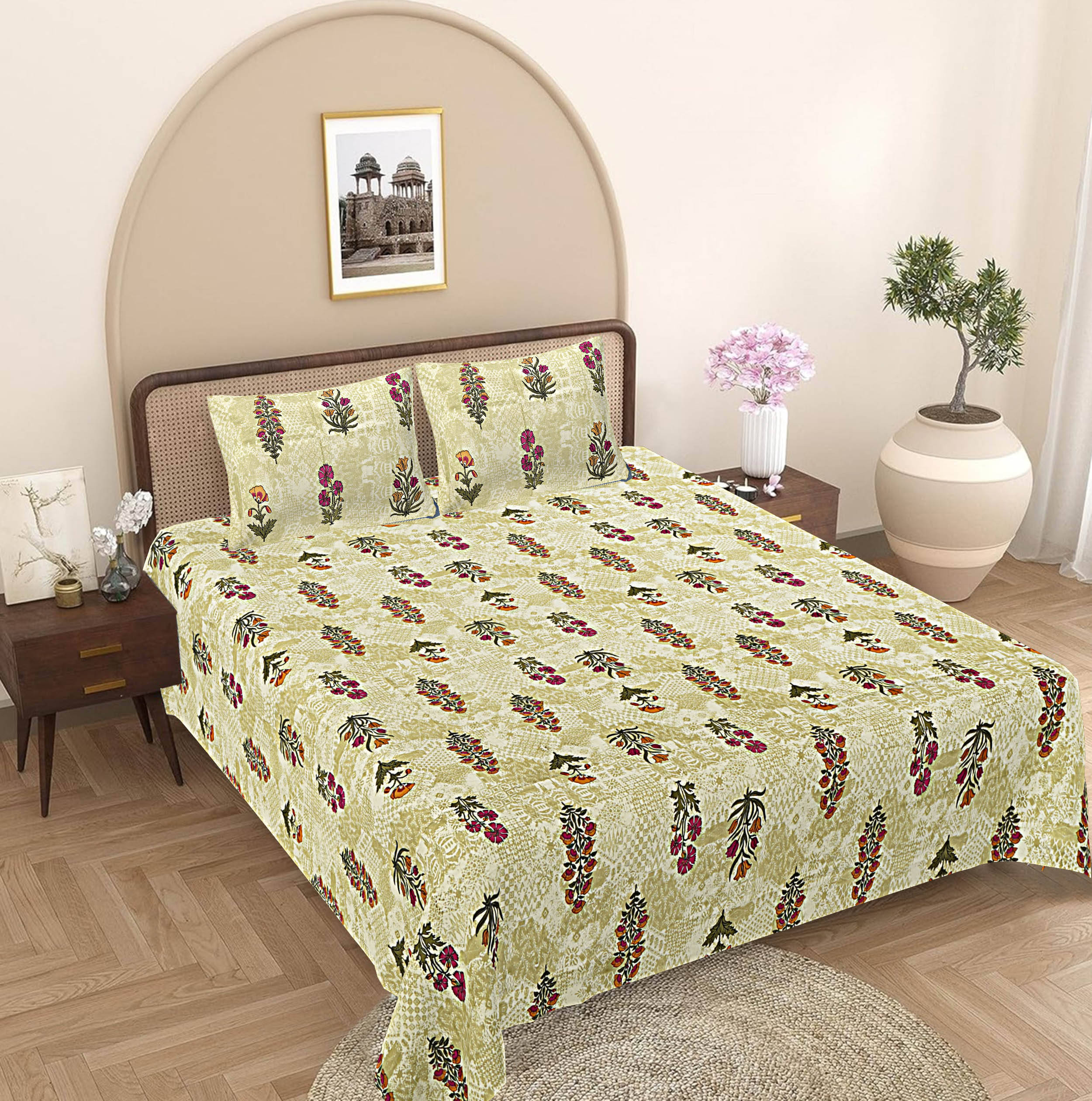     			FrionKandy Living Cotton 1 Double King Bedsheet with 2 Pillow Covers ( Olive )