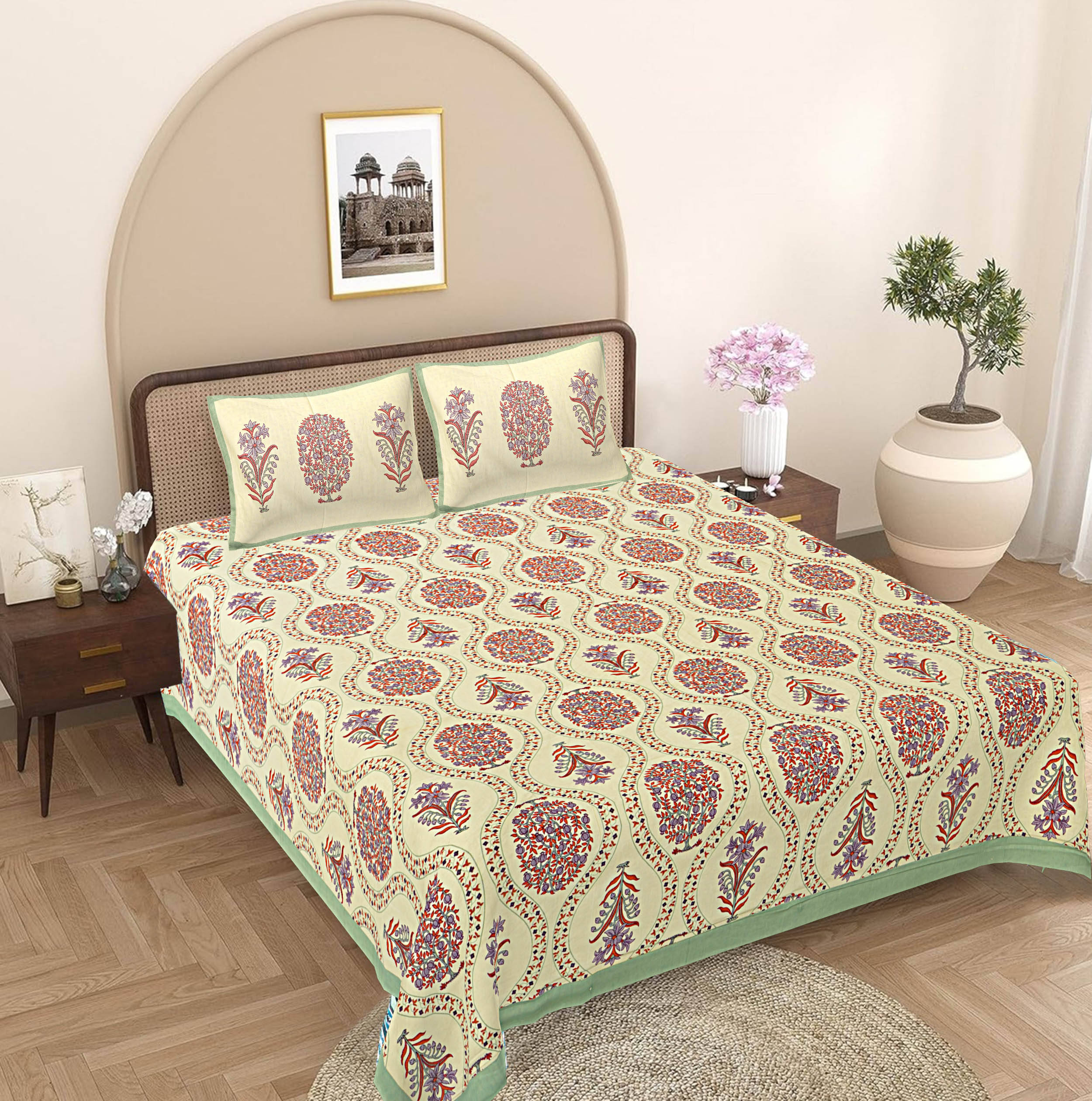 FrionKandy Living Cotton 1 Double Bedsheet with 2 Pillow Covers ( Green ) FrionKandy Living Cotton 1 Double Bedsheet with 2 Pillow Covers ( Green )