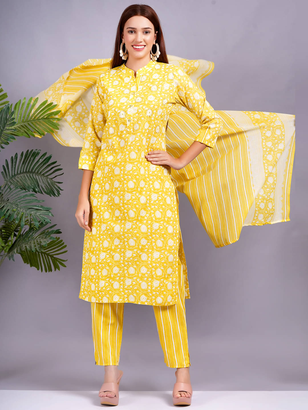 HIGHLIGHT FASHION EXPORT Cotton Printed Kurti With Pants Women's Stitched Salwar Suit - Yellow ( Pack of 1 ) HIGHLIGHT FASHION EXPORT Cotton Printed Kurti With Pants Women's Stitched Salwar Suit - Yellow ( Pack of 1 )